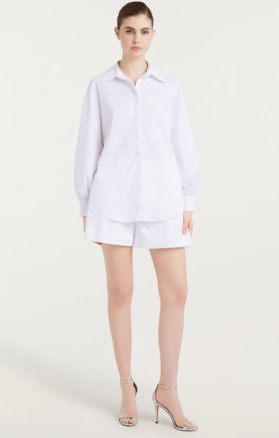 Long Sleeve Tops<Cinq à Sept Heatset Rhinestone Ditsy Kandice White