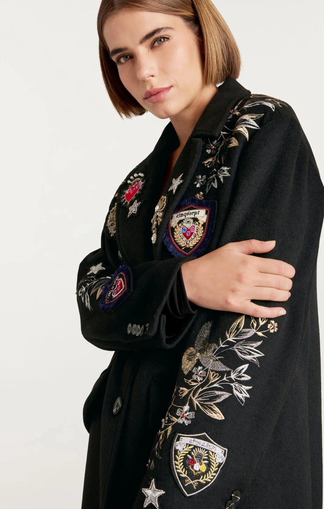 Outerwear<Cinq à Sept Heritage Patch Gravis Coat BlackMulti