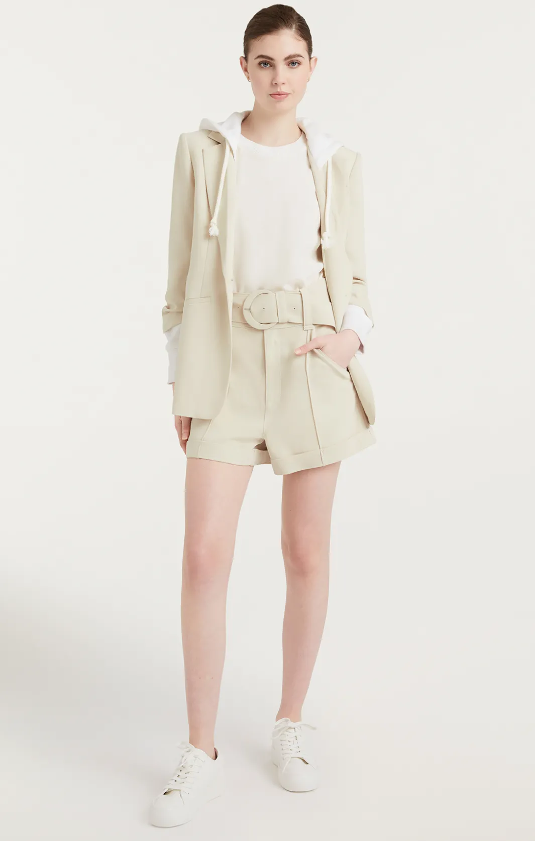 Jackets<Cinq à Sept Hooded Khloe Blazer Plaster/white