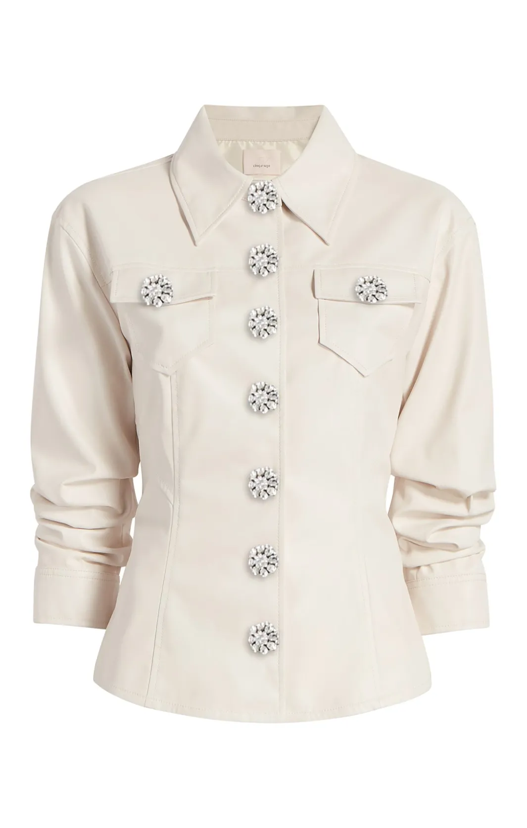 Jackets<Cinq à Sept Jeweled Faux Leather Canyon Jacket Ivory