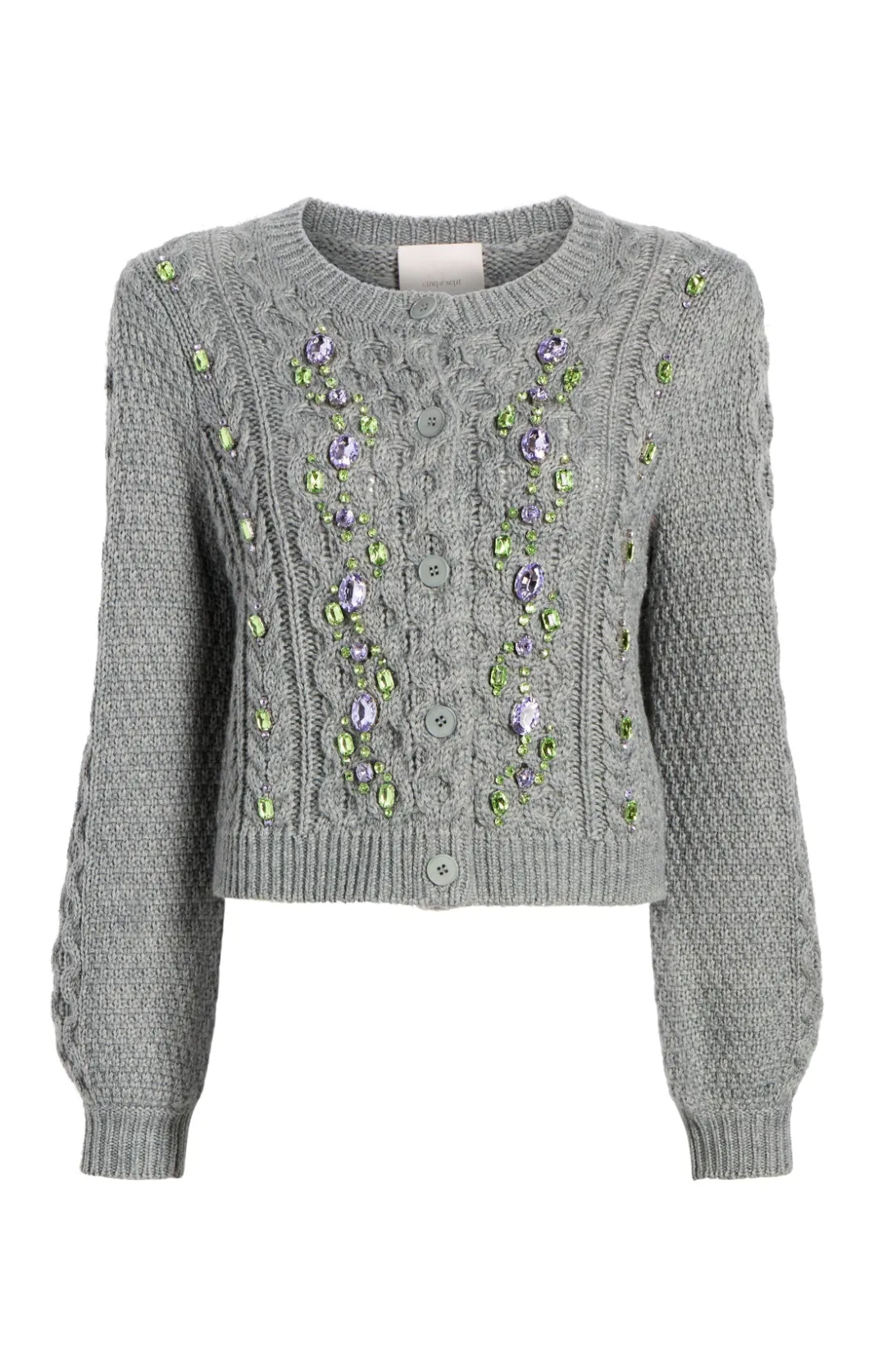 Sweaters & Knits | Sweaters & Knits<Cinq à Sept Joelle Embellished Cable Cardigan CharcoalLilac/Green