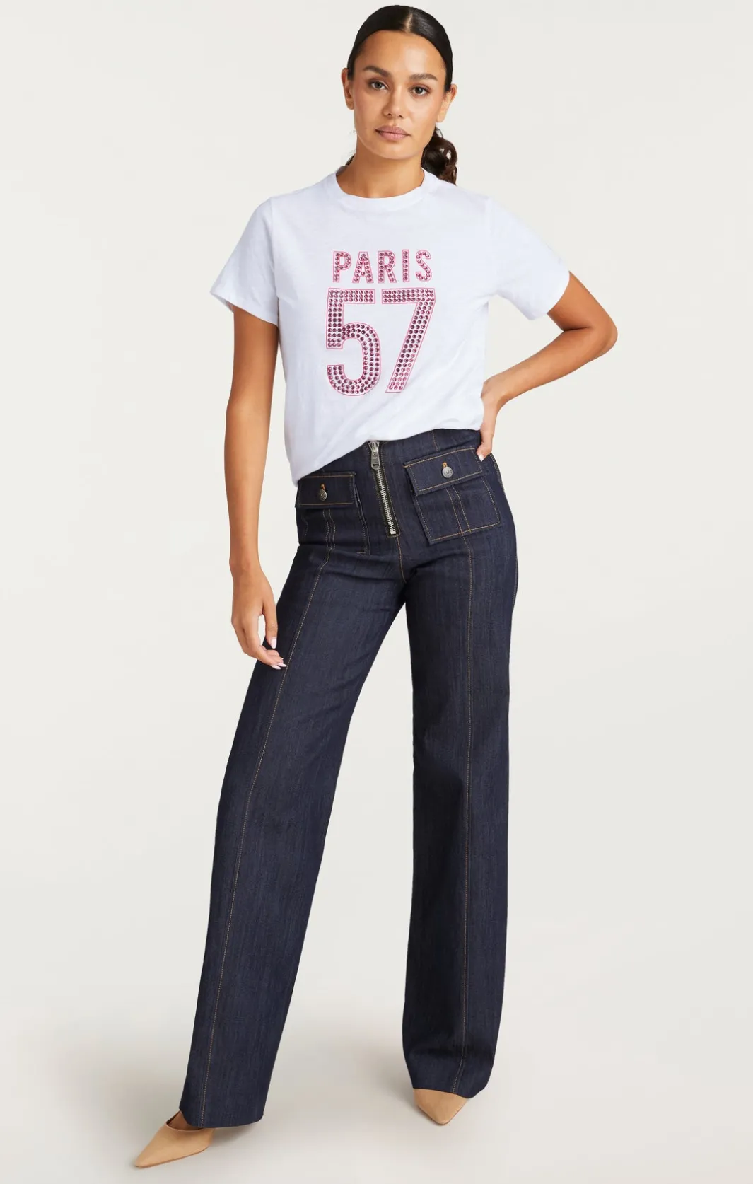 Tees & Pullovers<Cinq à Sept Large Heat Set Paris 57 Tee White/HotMagenta