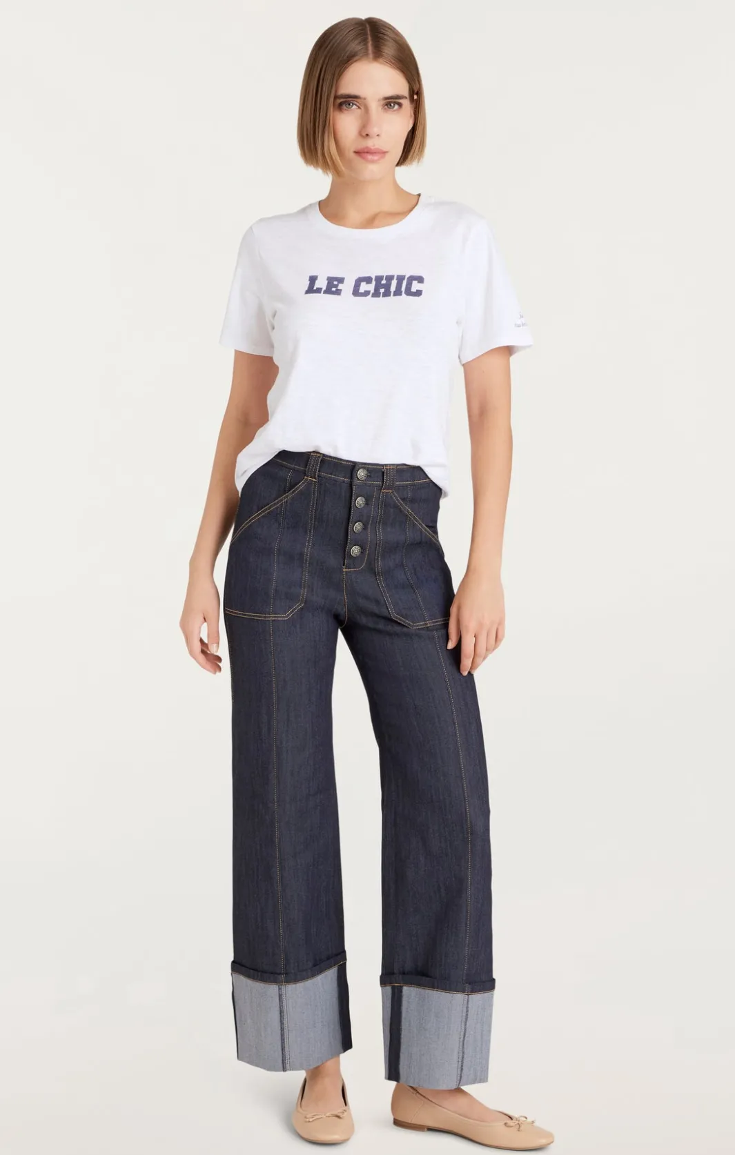 Tees & Pullovers<Cinq à Sept Le Chic Shrunken Tee White/Navy