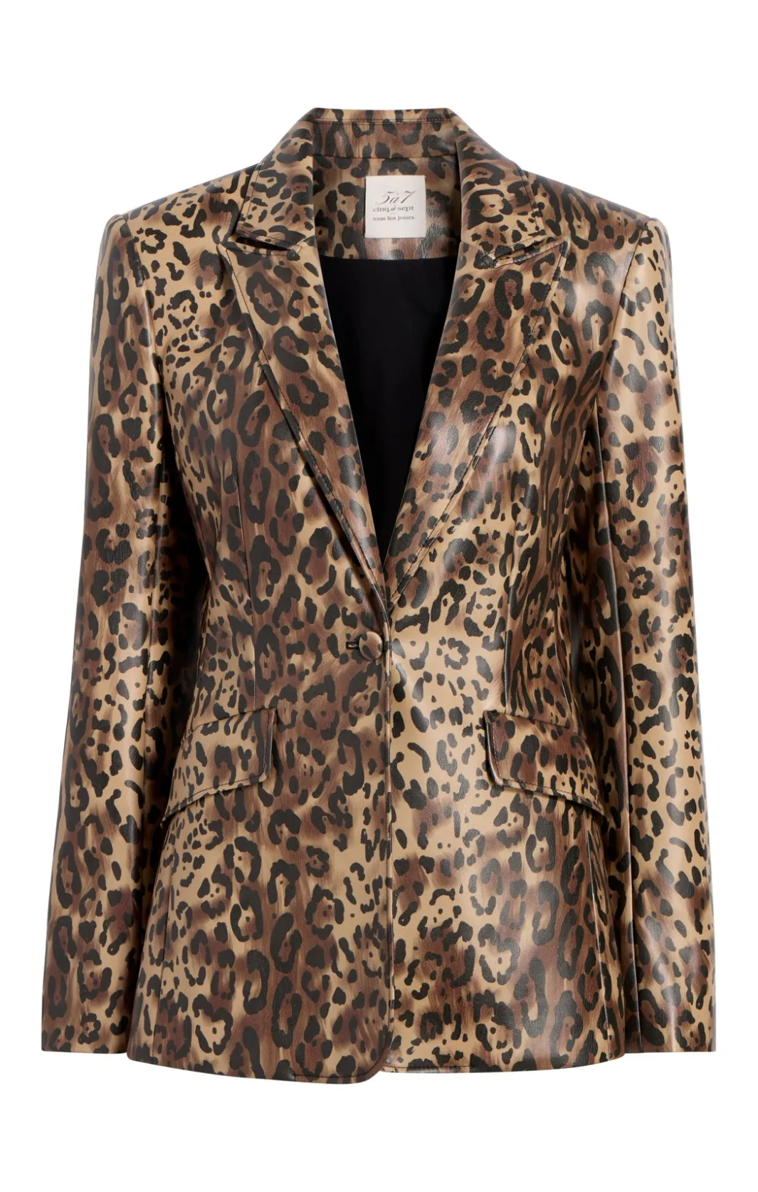 Blazers<Cinq à Sept Leopard Vegan Leather Cheyenne Blazer Black/Sahara