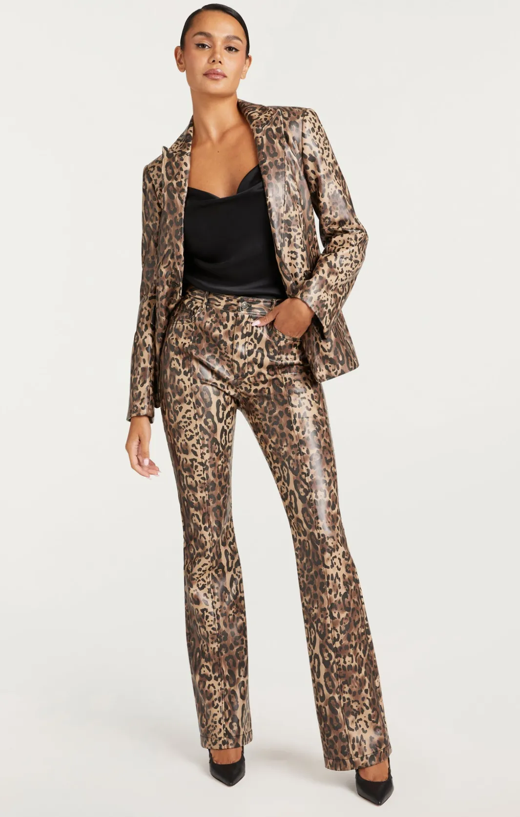 Blazers<Cinq à Sept Leopard Vegan Leather Cheyenne Blazer Black/Sahara