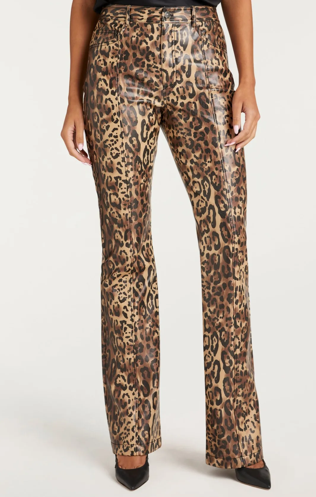 Pants<Cinq à Sept Leopard Vegan Leather Miller Pant Black/Sahara