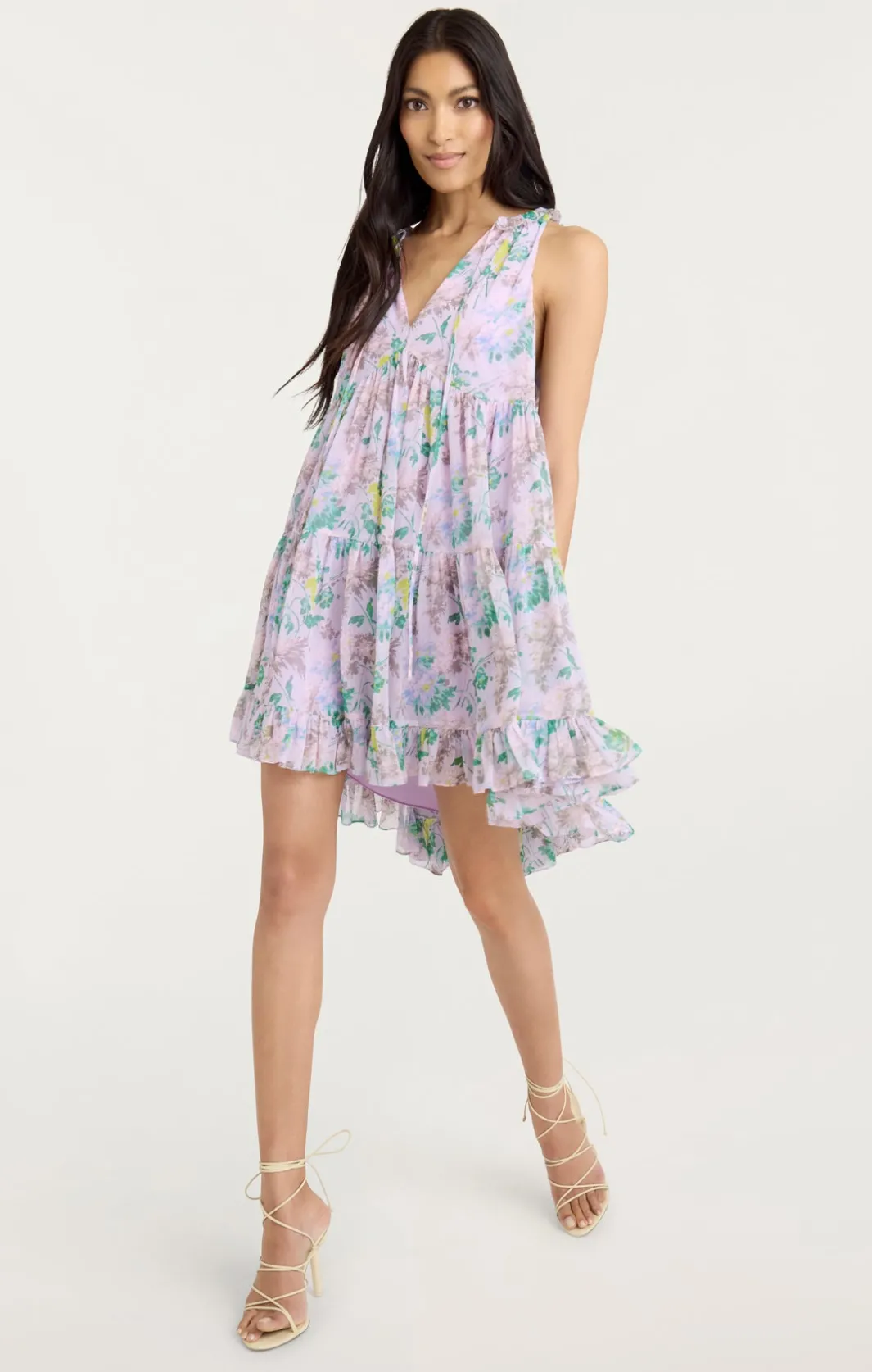 Mini<Cinq à Sept Light Washed Floral Sleeveless Phyllis Dress PastelMulti