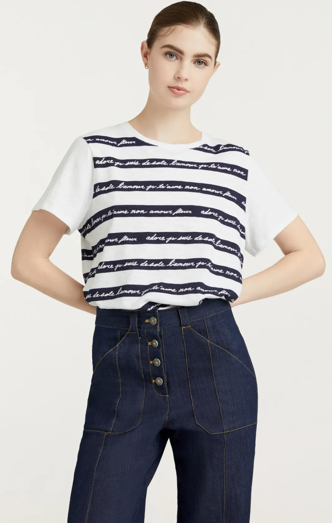 Tees & Pullovers<Cinq à Sept Love Letter Stripe Tee WhiteMulti