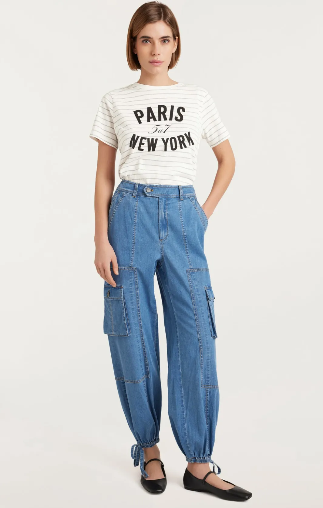Tees & Pullovers<Cinq à Sept Melange Stripe Paris New York Tee Ivory/HeatherGrey