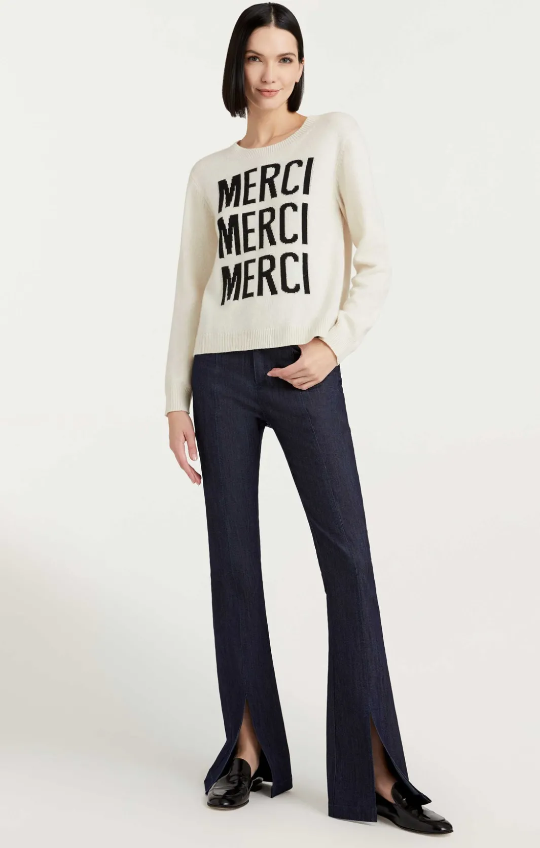Long Sleeve Tops | Sweaters & Knits<Cinq à Sept Merci Merci Merci Knit Pullover Ivory/Black
