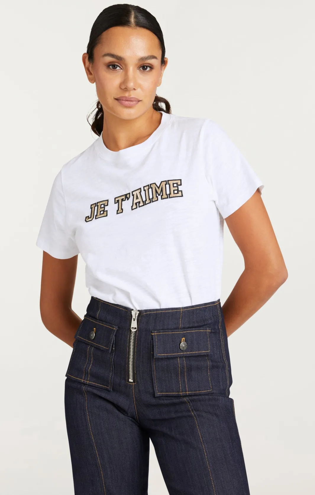 Tees & Pullovers<Cinq à Sept Metallic Leather Je T'aime Tee White/Gold