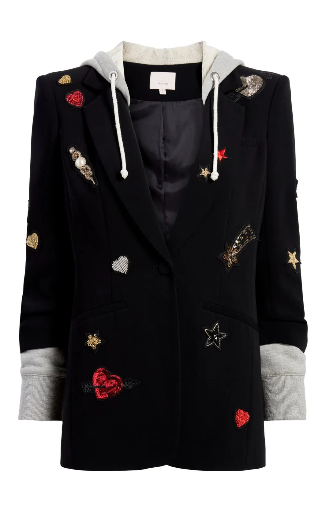 Blazers<Cinq à Sept Nebula Embellished Hooded Khloe Blazer Black/Multi