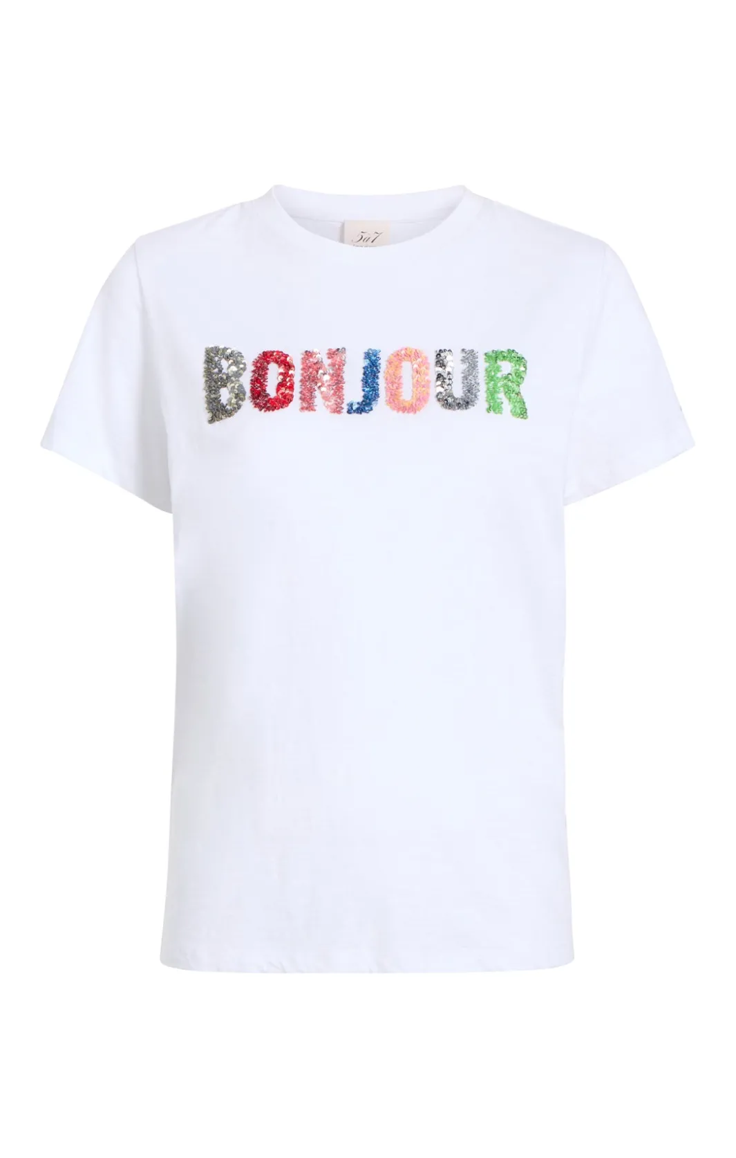 Tees & Pullovers<Cinq à Sept Pailette Applique Bonjour Tee White/Multi