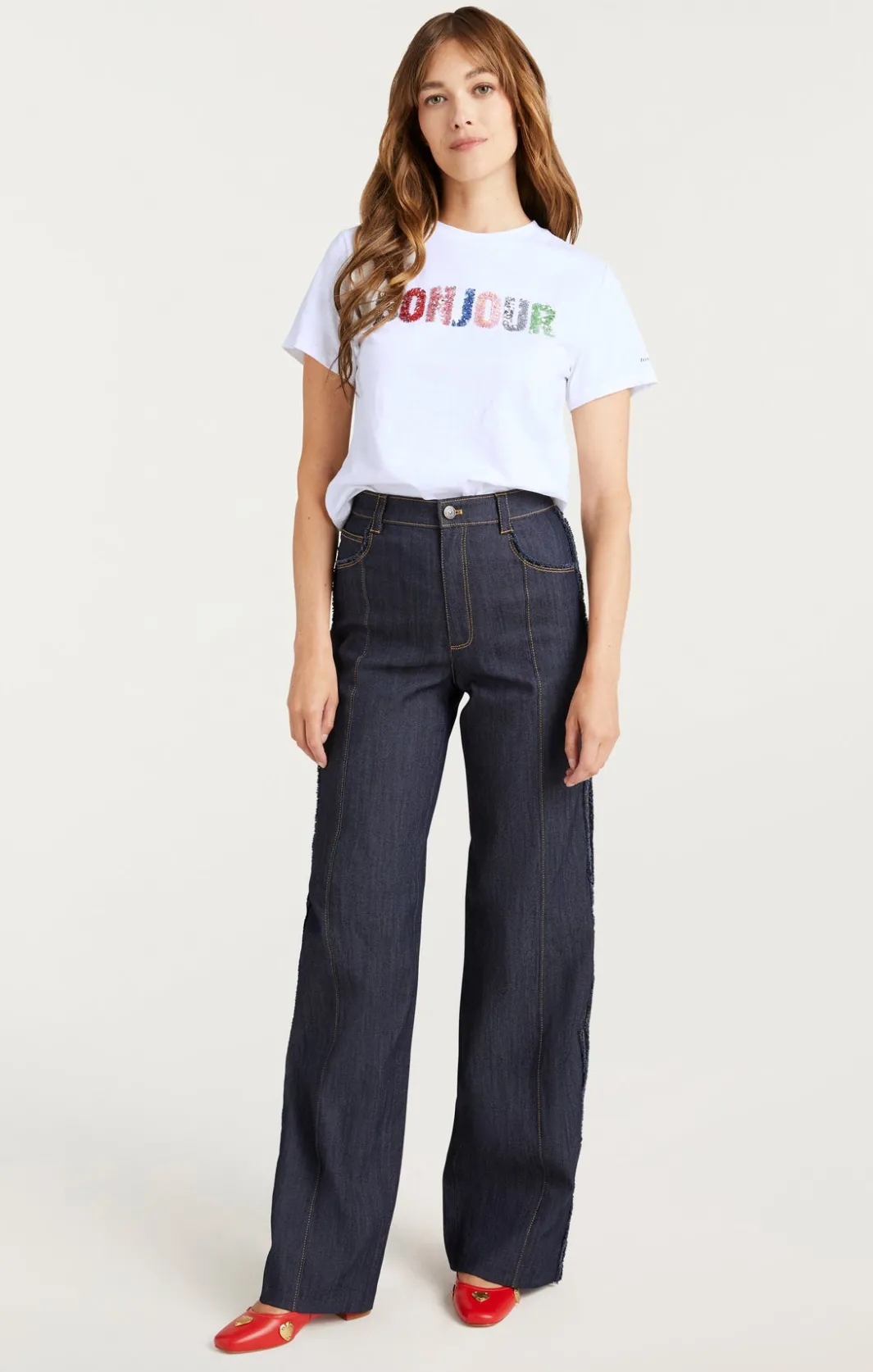 Tees & Pullovers<Cinq à Sept Pailette Applique Bonjour Tee White/Multi