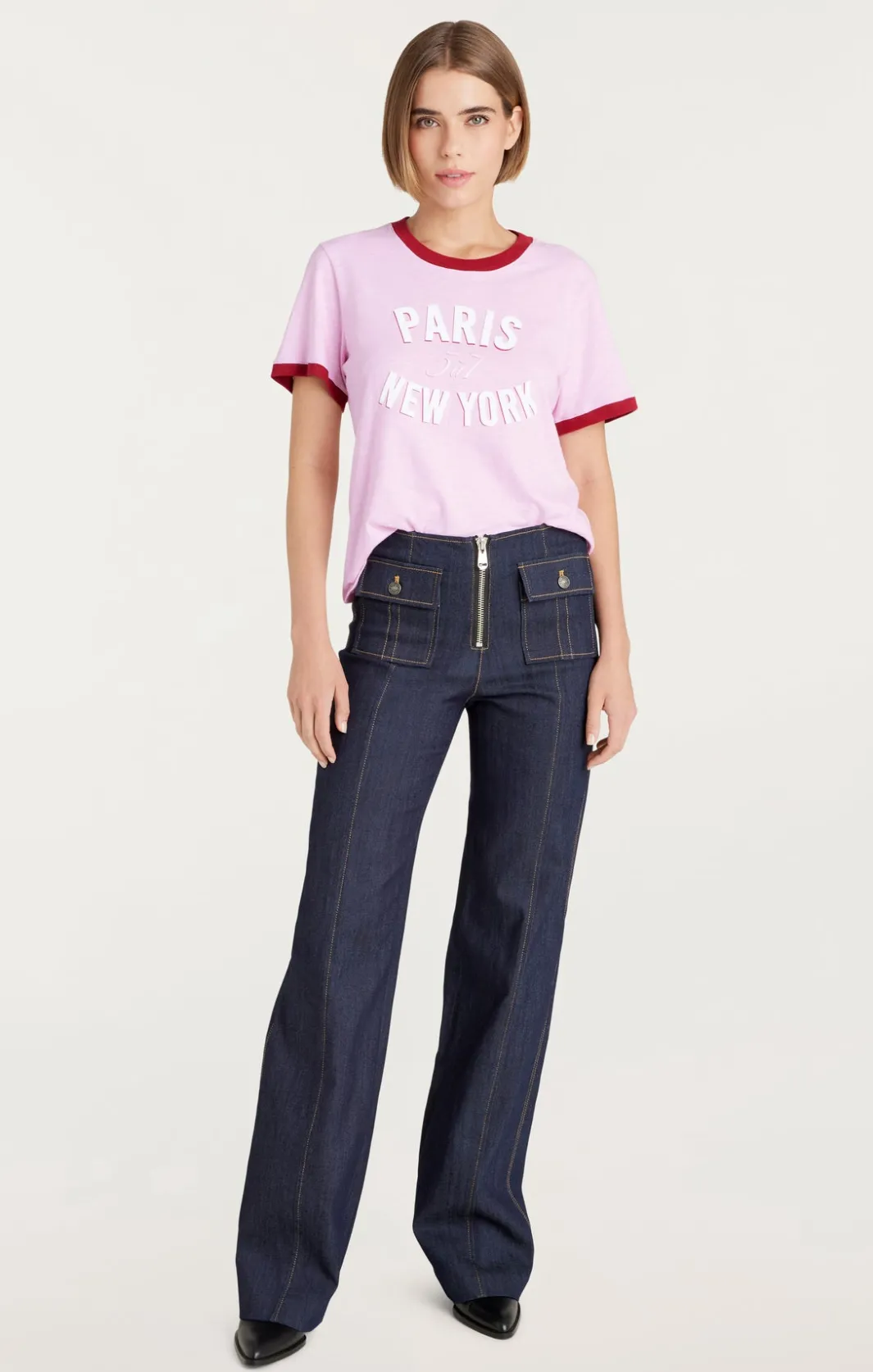 Tees & Pullovers<Cinq à Sept Paris New York Ringer Tee PinkOpal