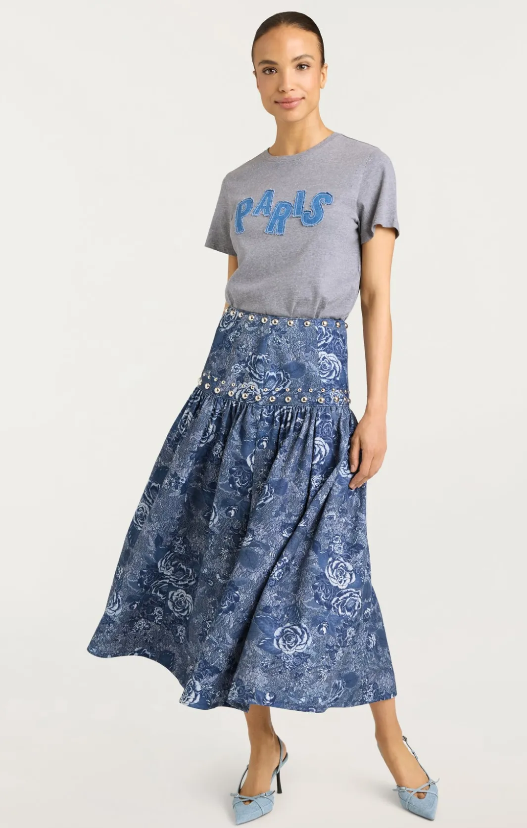 Tees & Pullovers<Cinq à Sept Patched Denim Paris Tee HeatherGrey