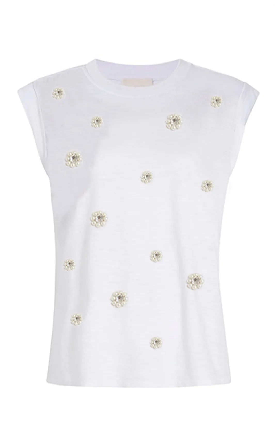 Tees & Pullovers<Cinq à Sept Pearl Ditsy Flower Embellished Bella Tee WhiteMulti