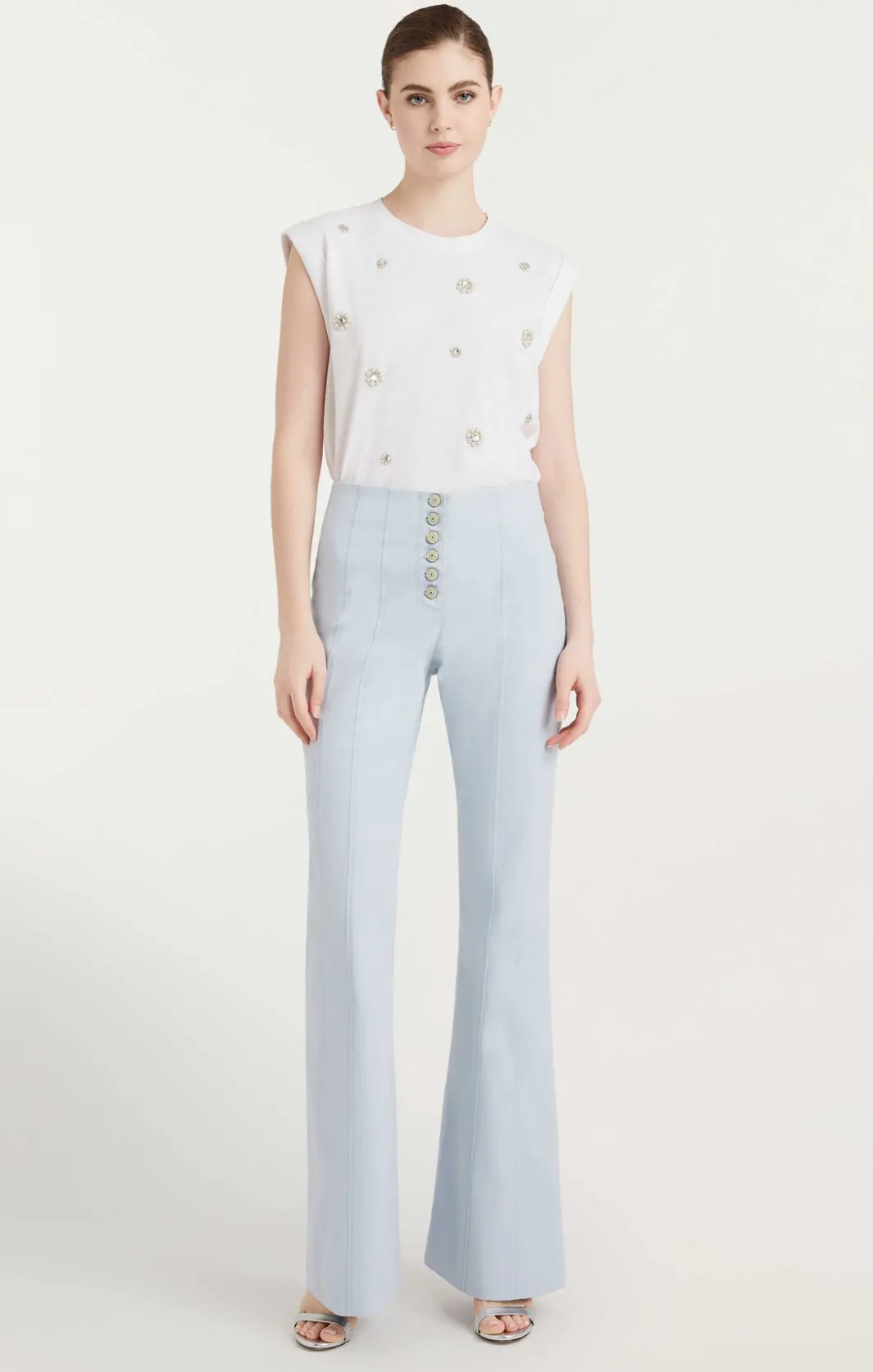 Tees & Pullovers<Cinq à Sept Pearl Ditsy Flower Embellished Bella Tee WhiteMulti