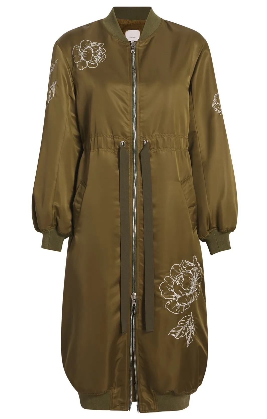 Jackets | Outerwear<Cinq à Sept Peony Embroidered Long Pauline Coat Olive