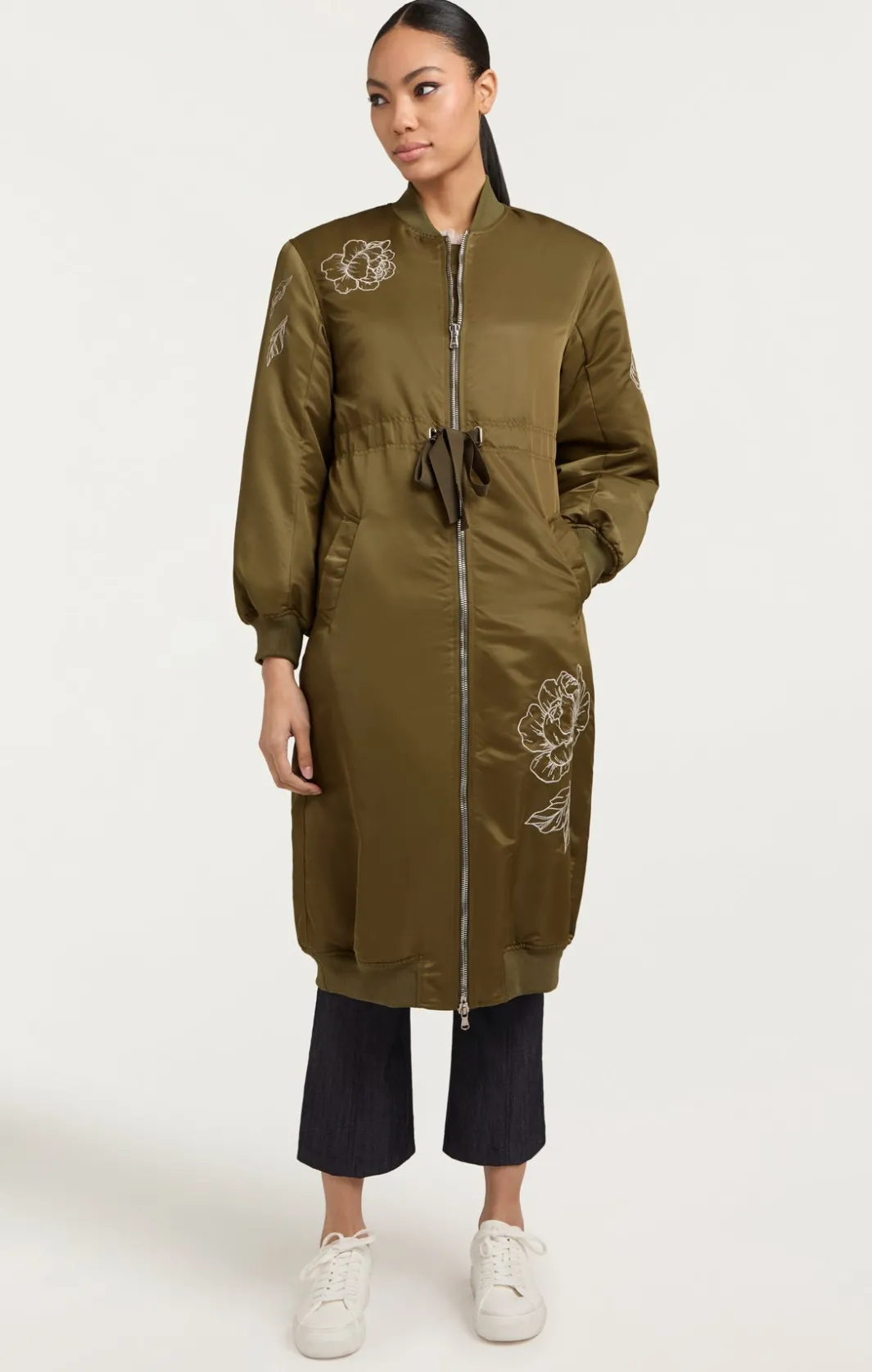 Jackets | Outerwear<Cinq à Sept Peony Embroidered Long Pauline Coat Olive