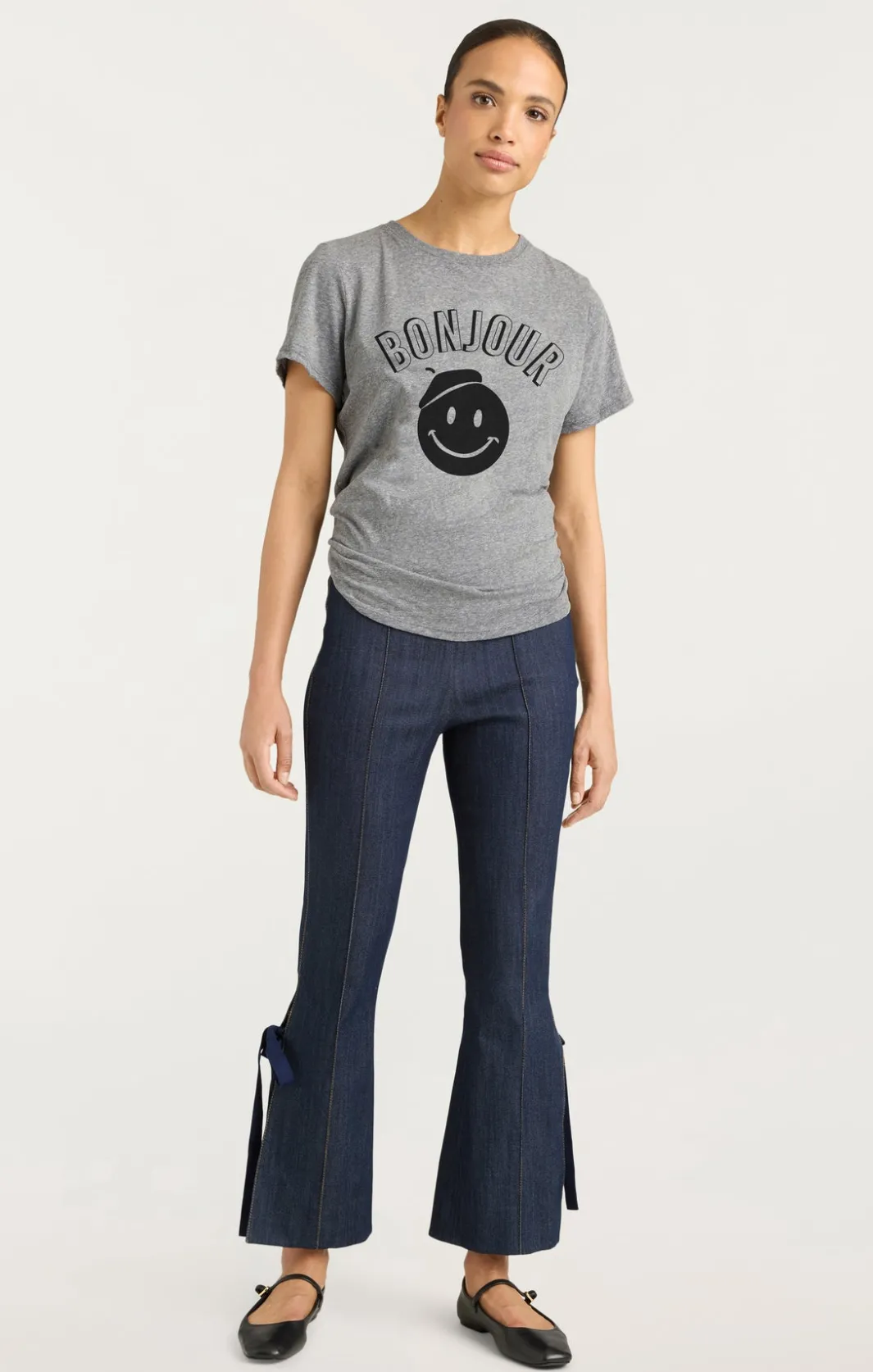 Tees & Pullovers<Cinq à Sept Pop Up Bonjour Shrunken Tee HeatherGrey/Black