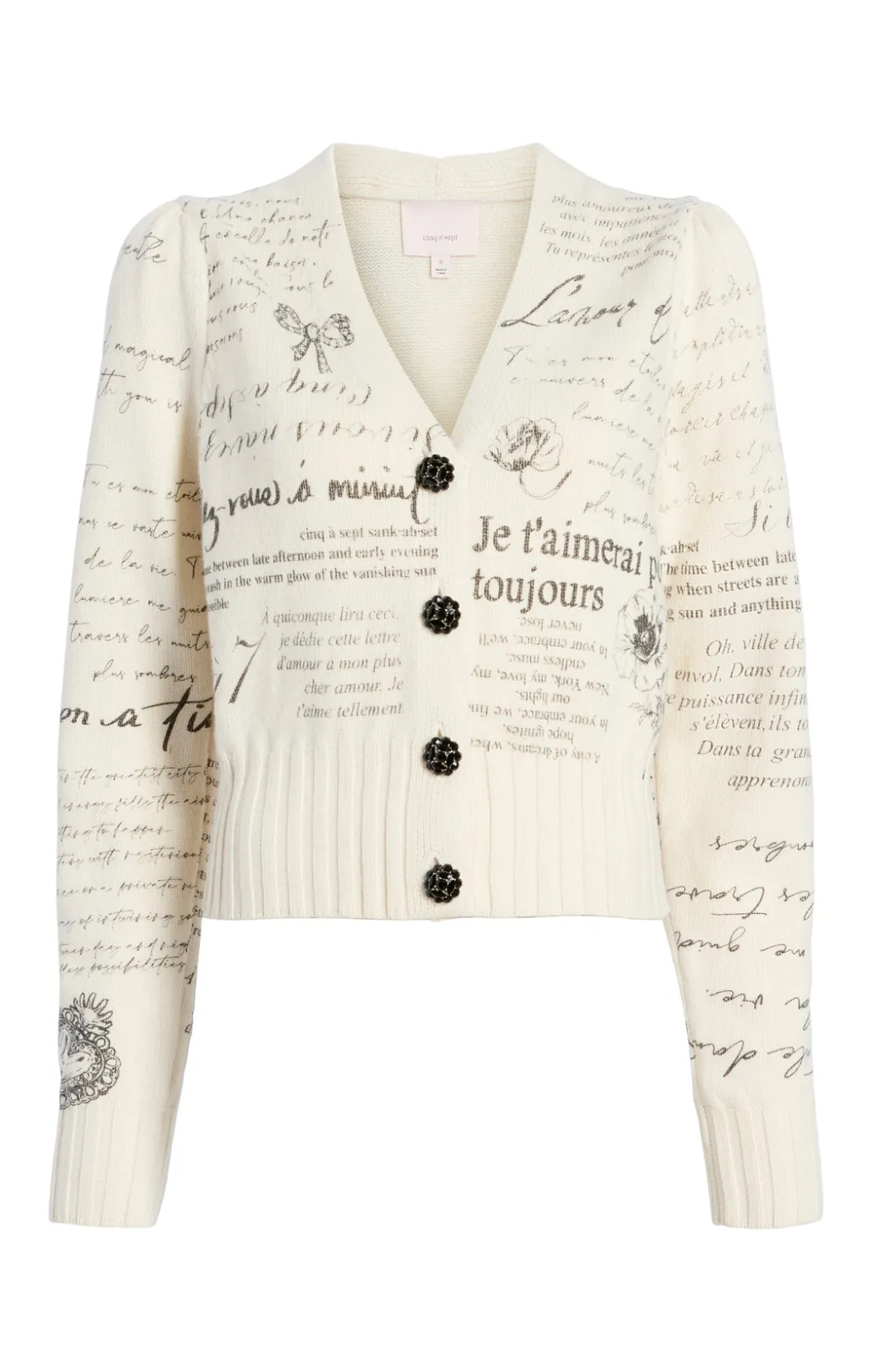 Sweaters & Knits | Sweaters & Knits<Cinq à Sept Printed Lovenotes Morgan Cardigan Ivory/Black