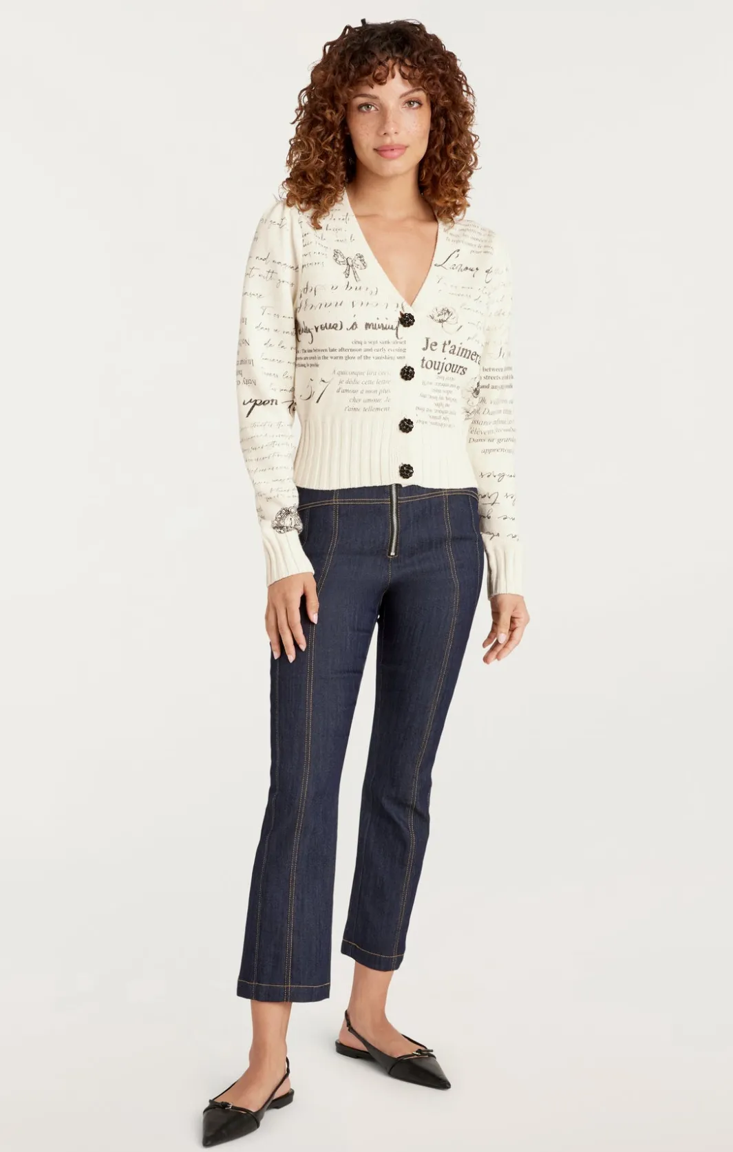 Sweaters & Knits | Sweaters & Knits<Cinq à Sept Printed Lovenotes Morgan Cardigan Ivory/Black