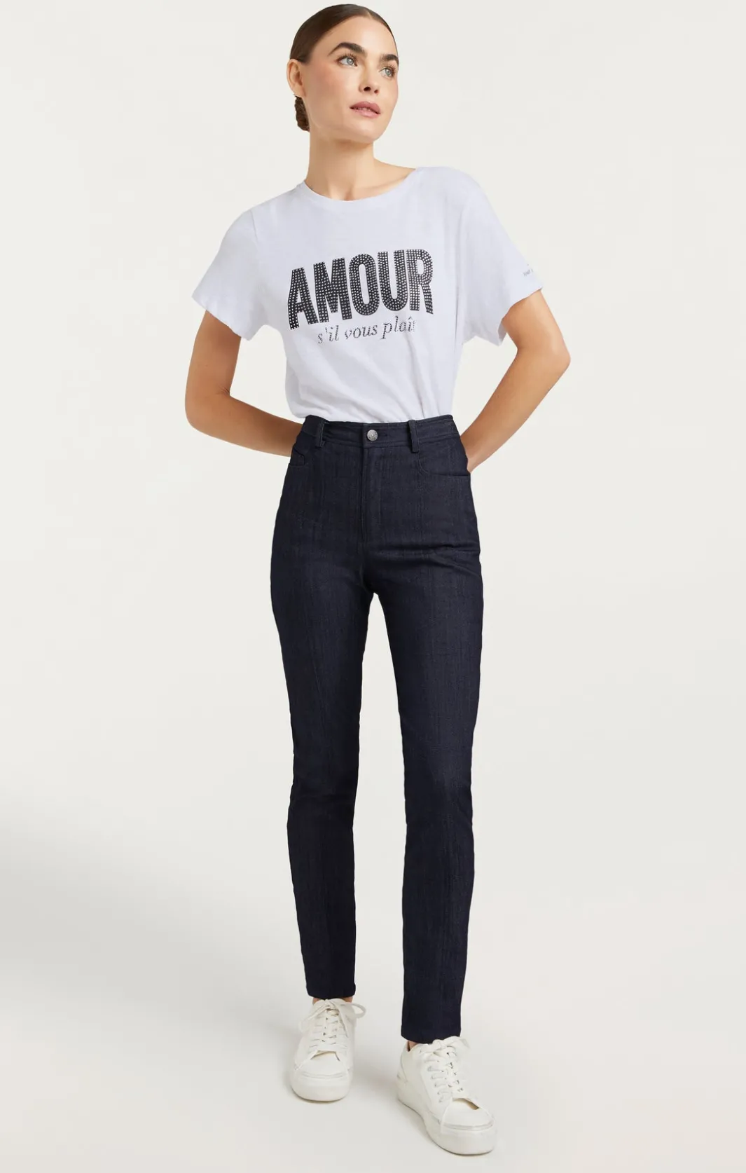 Tees & Pullovers<Cinq à Sept Rhinestone Amour Sil Vous Plait Tee White/Black