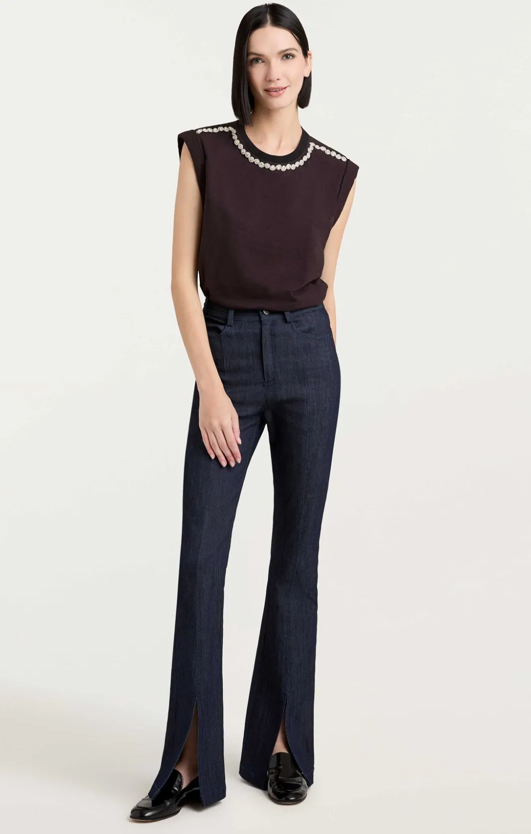 Tees & Pullovers<Cinq à Sept Rhinestone Border Bella Tee Black