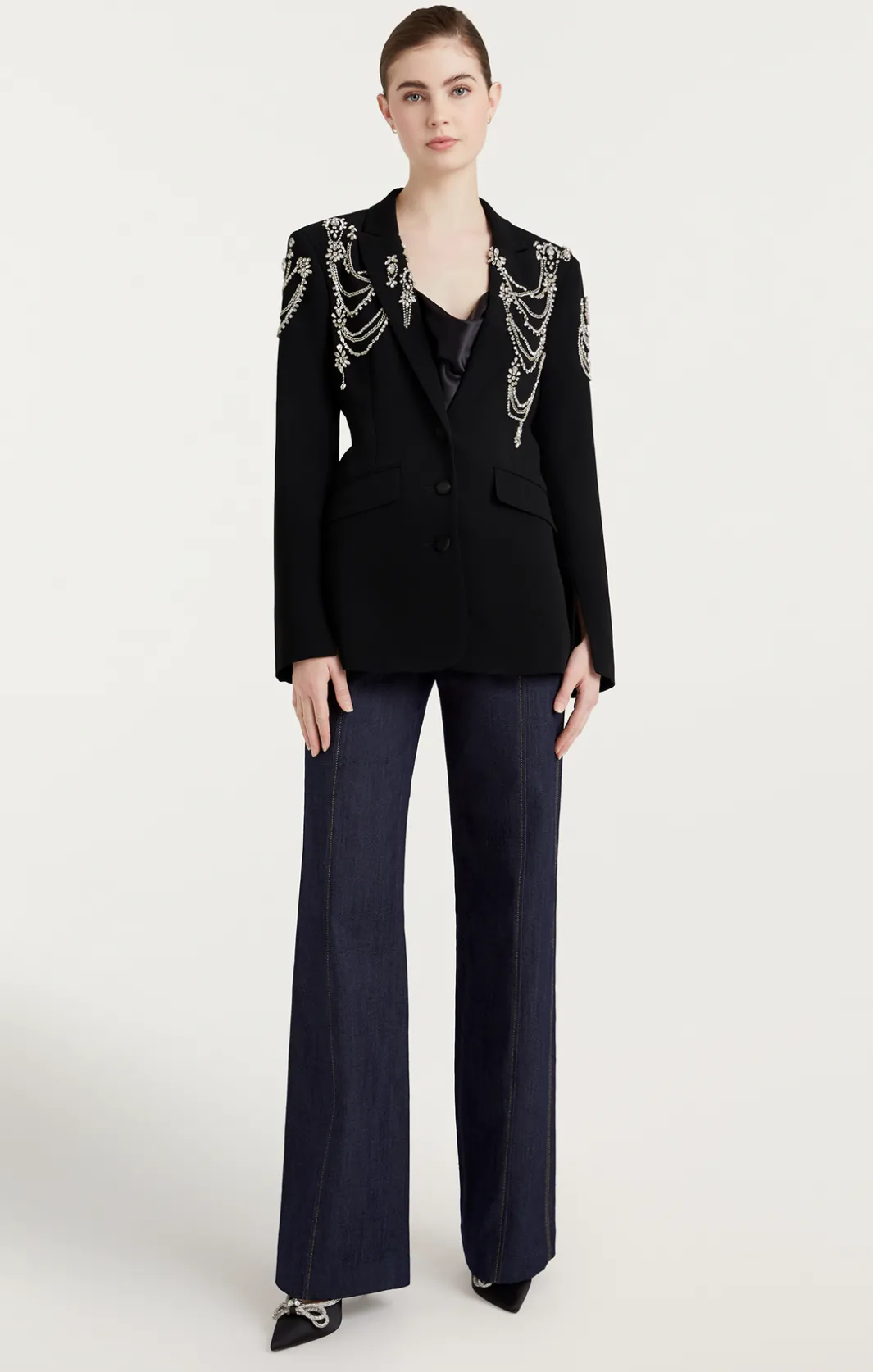 Jackets<Cinq à Sept Rhinestone Chain Cheyenne Blazer Black