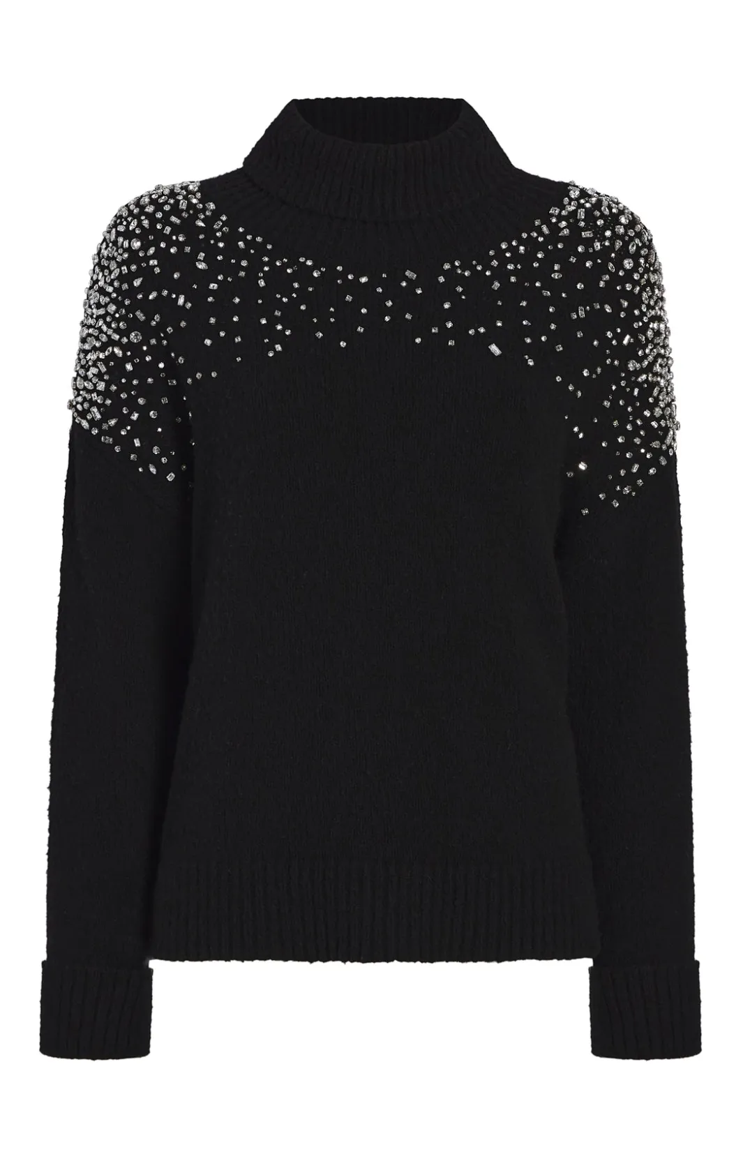 Long Sleeve Tops | Sweaters & Knits<Cinq à Sept Rhinestone Crackle Embellished Alani Turtleneck Black