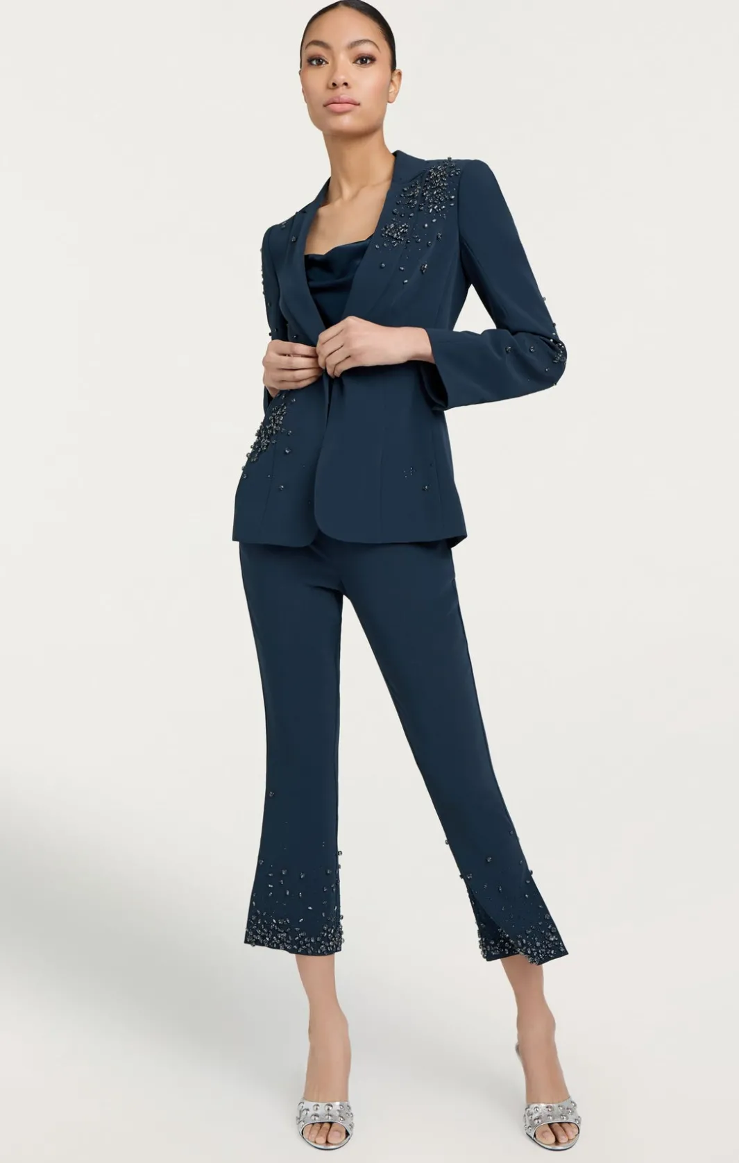 Jackets<Cinq à Sept Rhinestone Crackle Embellished Cheyenne Blazer PeacockBlue