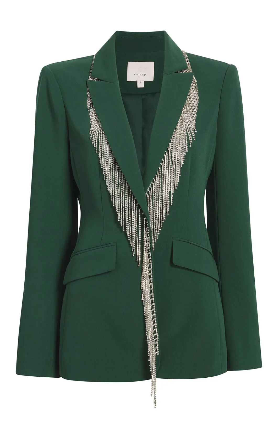 Jackets<Cinq à Sept Rhinestone Fringe Embellished Cheyenne Blazer DarkEmerald