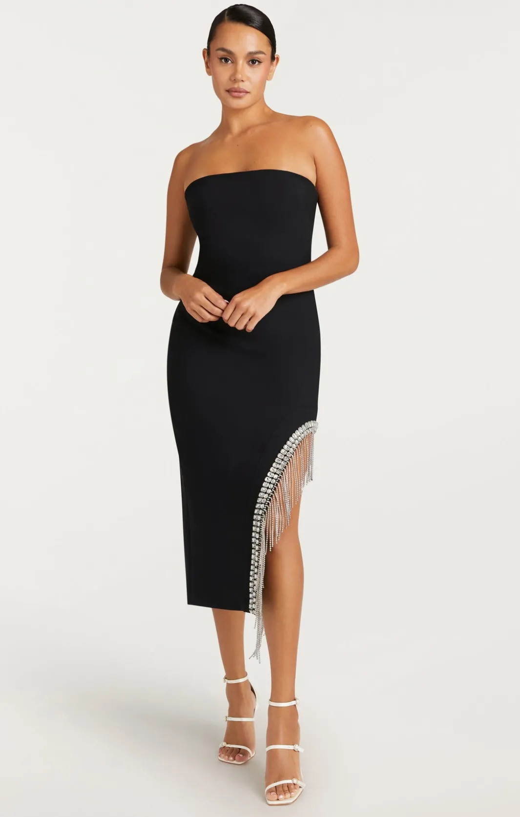 Midi | Cocktail & Evening<Cinq à Sept Rhinestone Fringe Sammy Dress Black