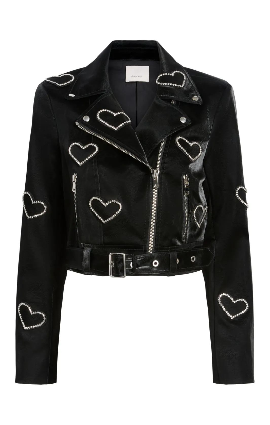 Jackets<Cinq à Sept Rhinestone Hearts Zoe Jacket Black/Silver
