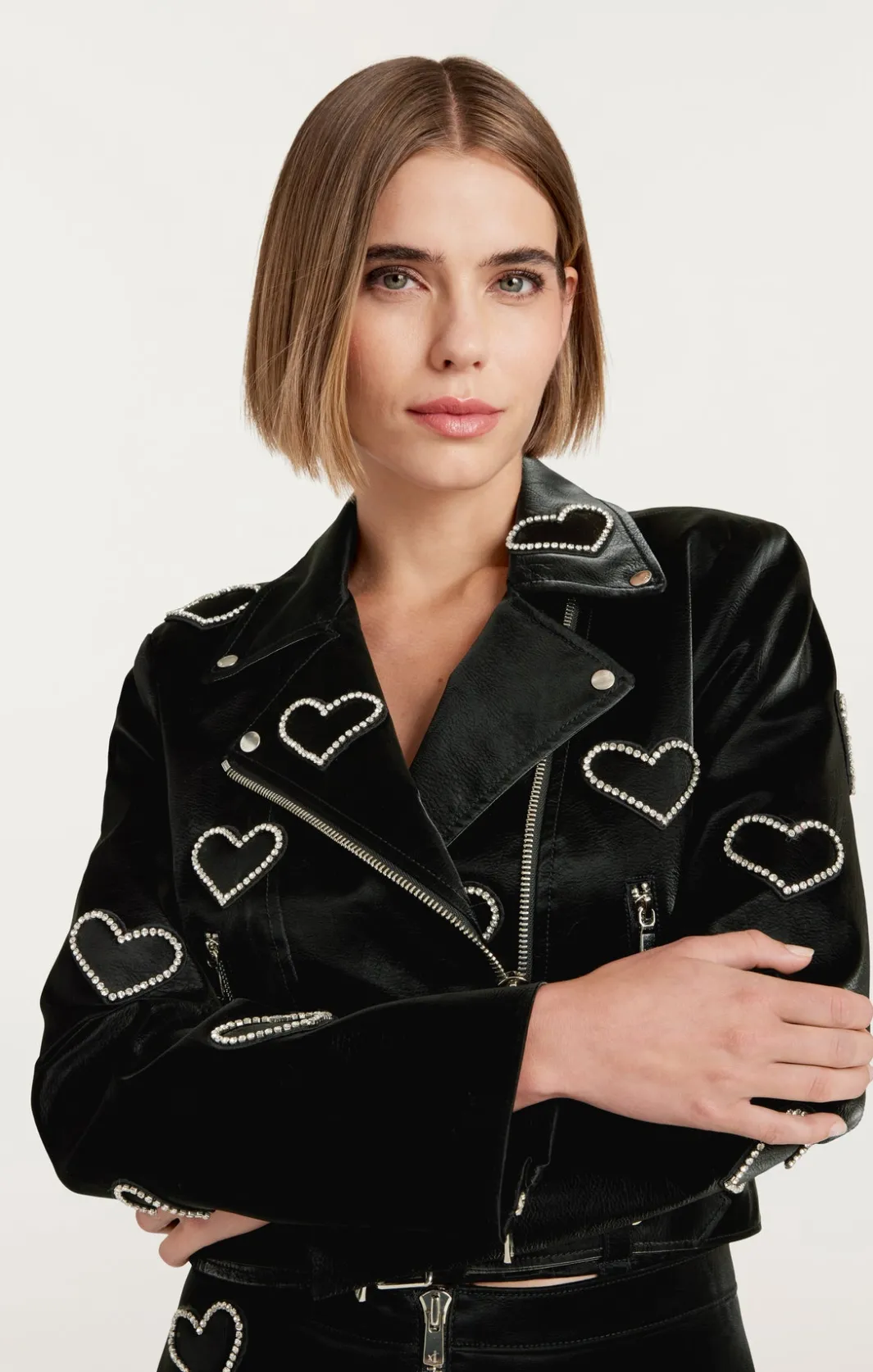 Jackets<Cinq à Sept Rhinestone Hearts Zoe Jacket Black/Silver