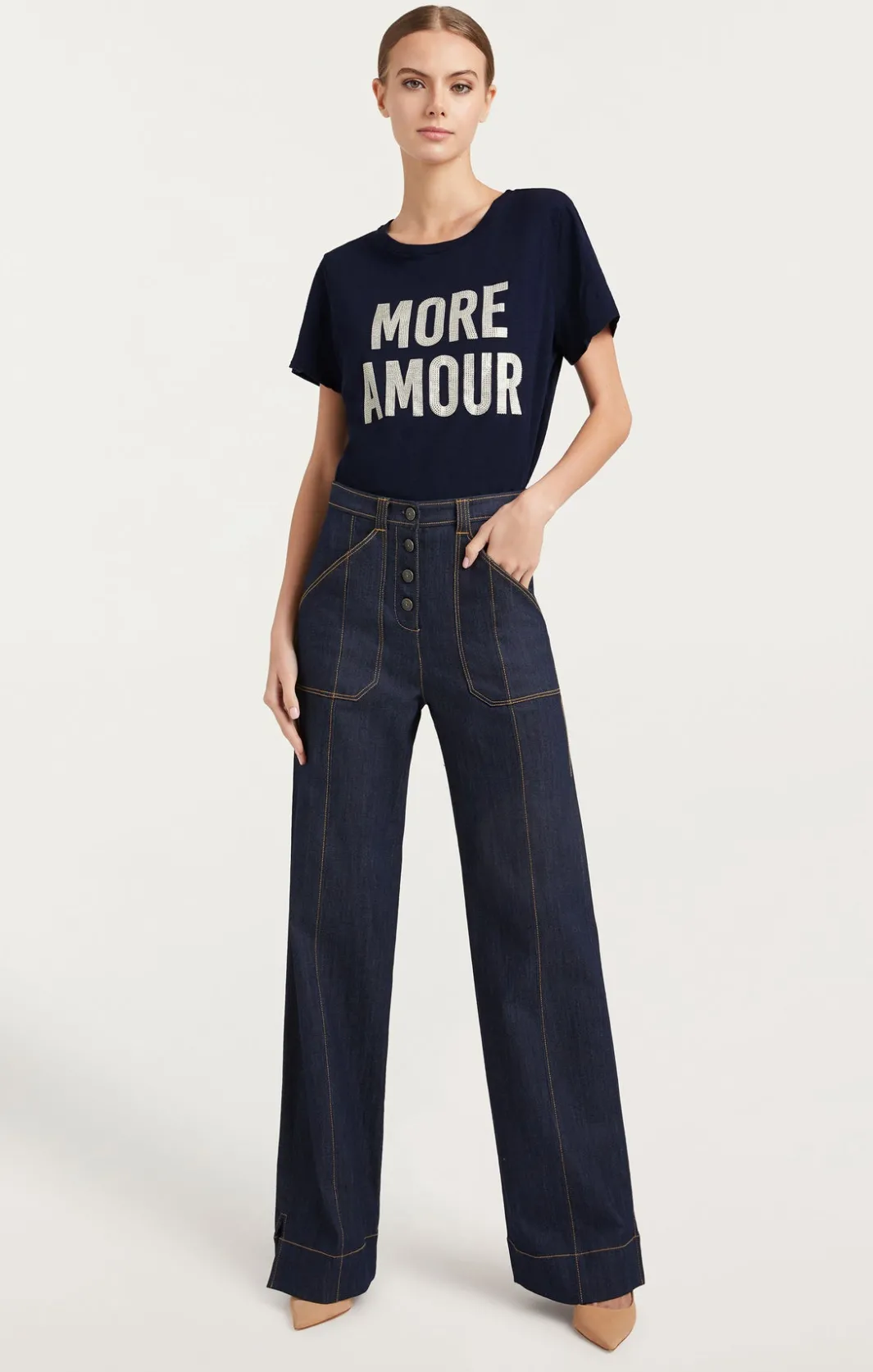 Tees & Pullovers<Cinq à Sept Rhinestone More Amour Tee Navy/White