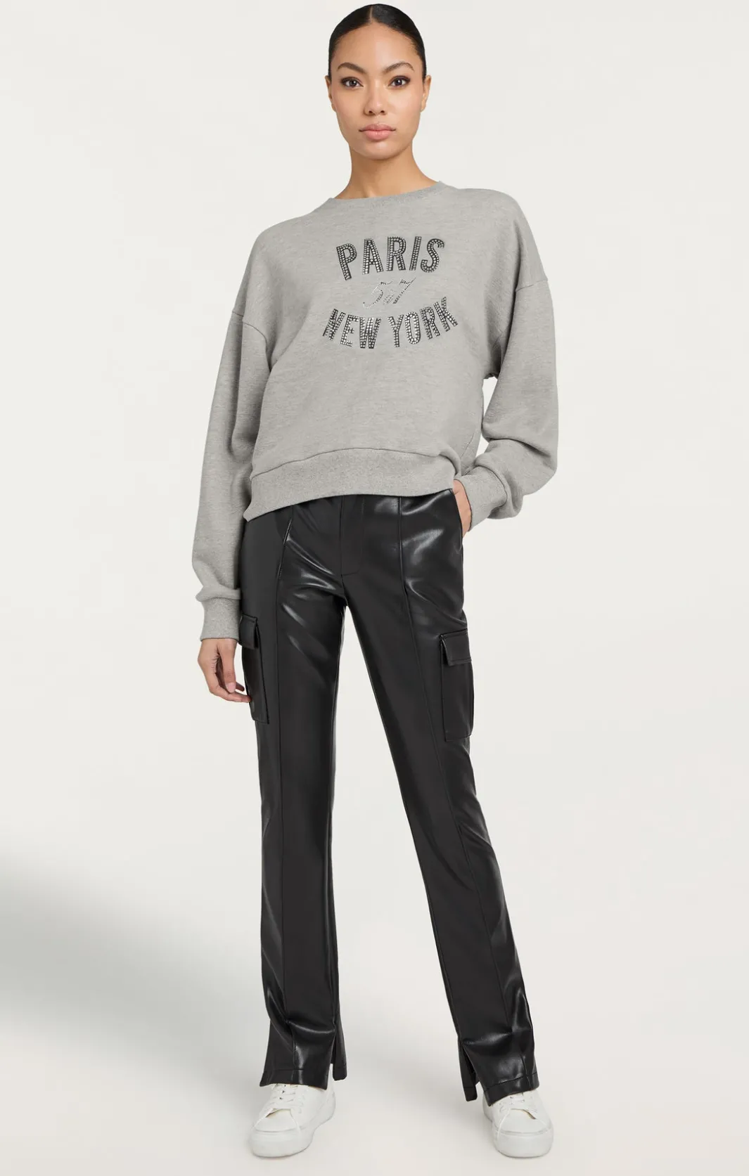 Long Sleeve Tops | Sweaters & Knits<Cinq à Sept Rhinestone Paris New York Brandy Pullover HeatherGrey/black