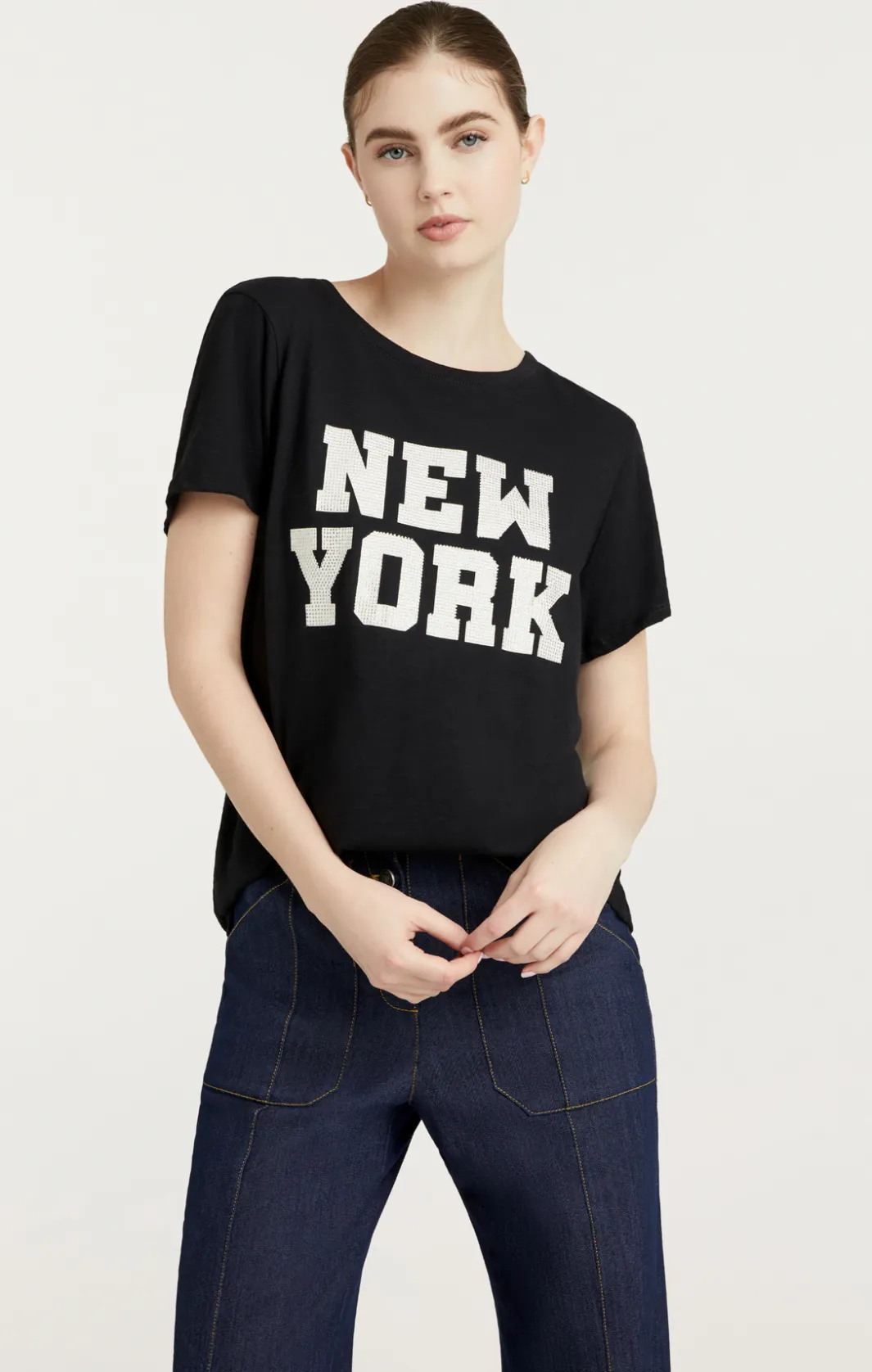 Tees & Pullovers<Cinq à Sept Rhinestone Paris New York Tee Black/white