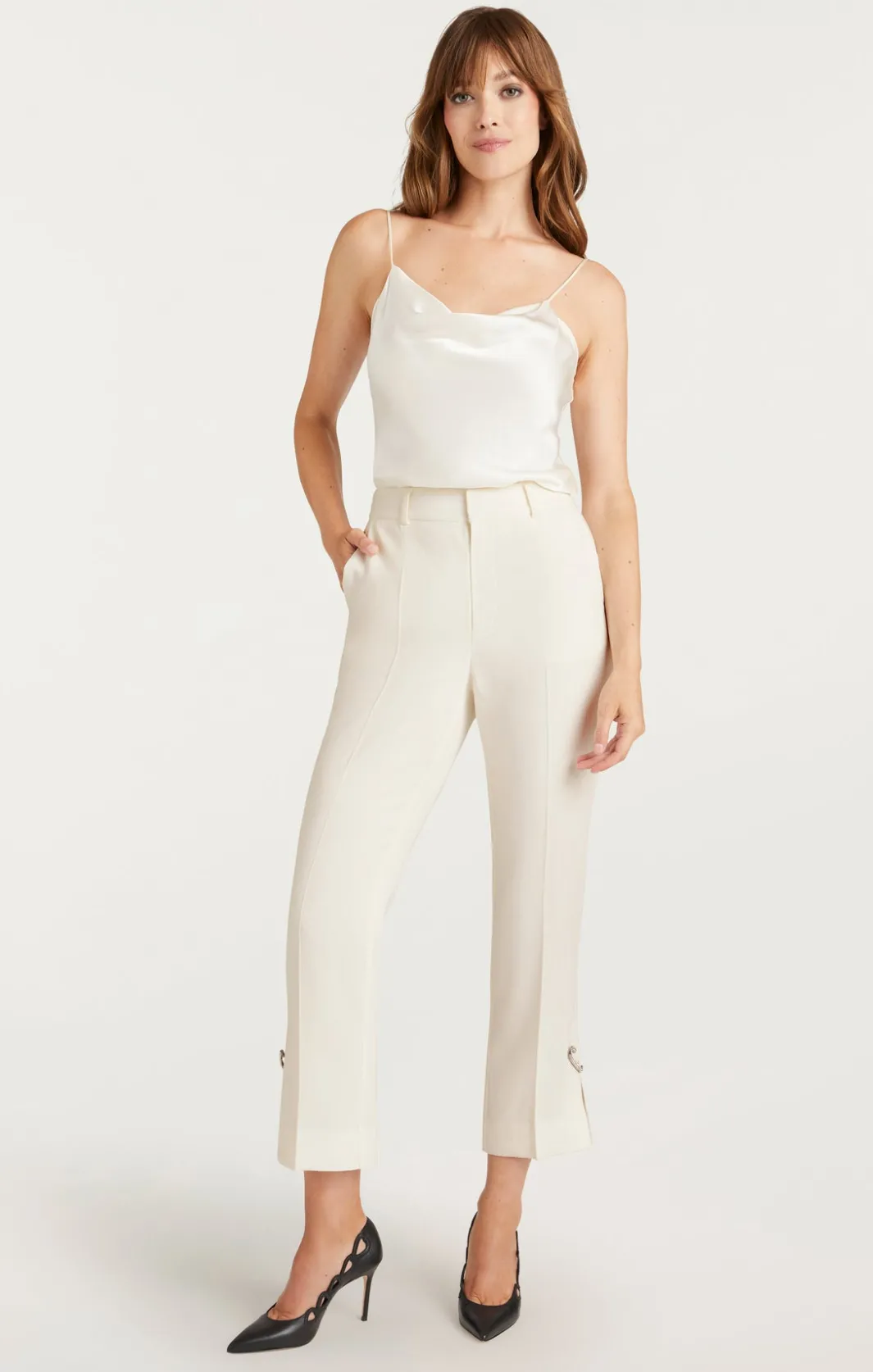 Pants<Cinq à Sept Rhinestone Pin Cropped Kerry Pant Ivory
