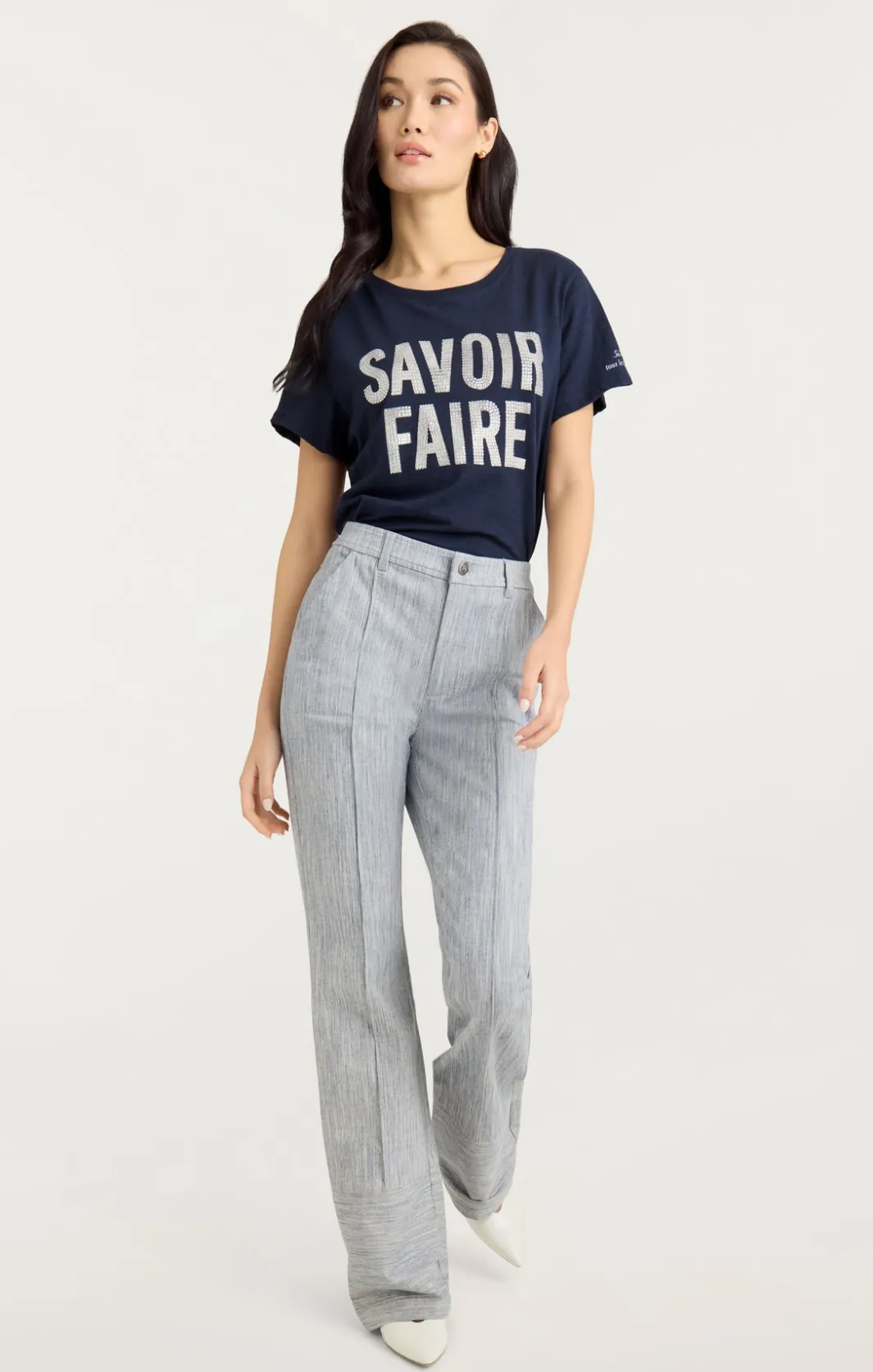 Tees & Pullovers<Cinq à Sept Rhinestone Savoir Faire Tee Navy/White