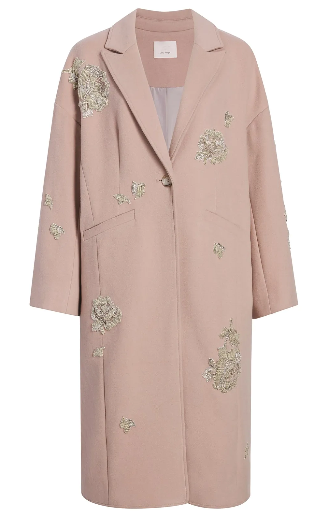 Jackets | Outerwear<Cinq à Sept Rose Embellished Gravis Coat Oyster