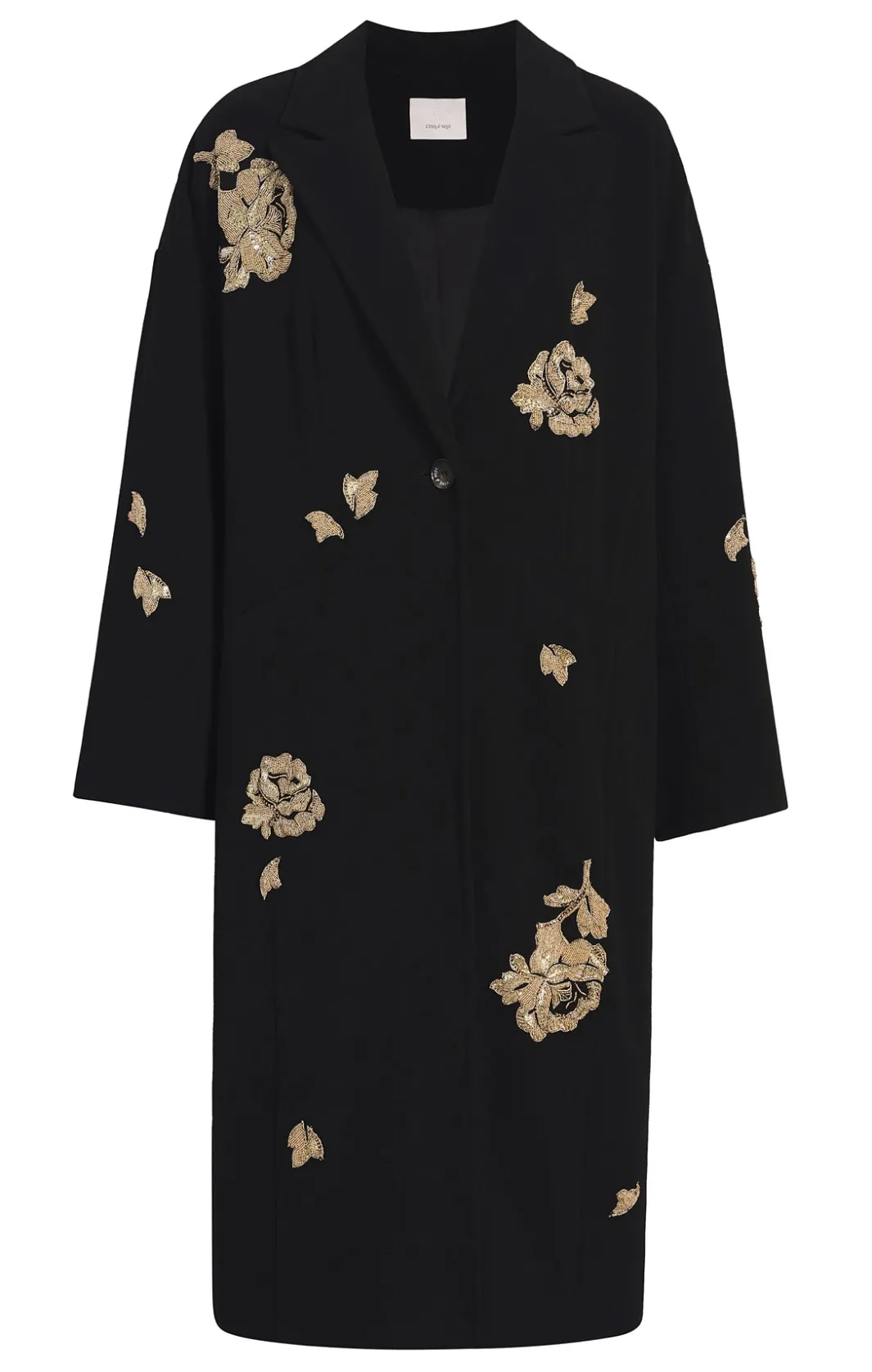 Jackets | Outerwear<Cinq à Sept Rose Embellished Gravis Coat Black