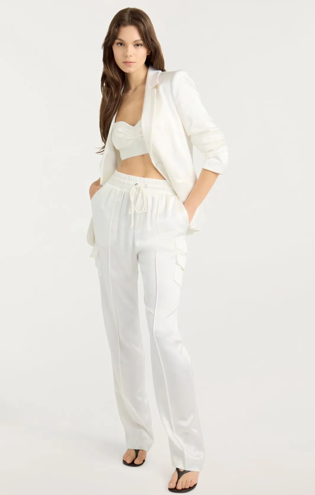 Jackets<Cinq à Sept Satin Kylie Blazer Ivory