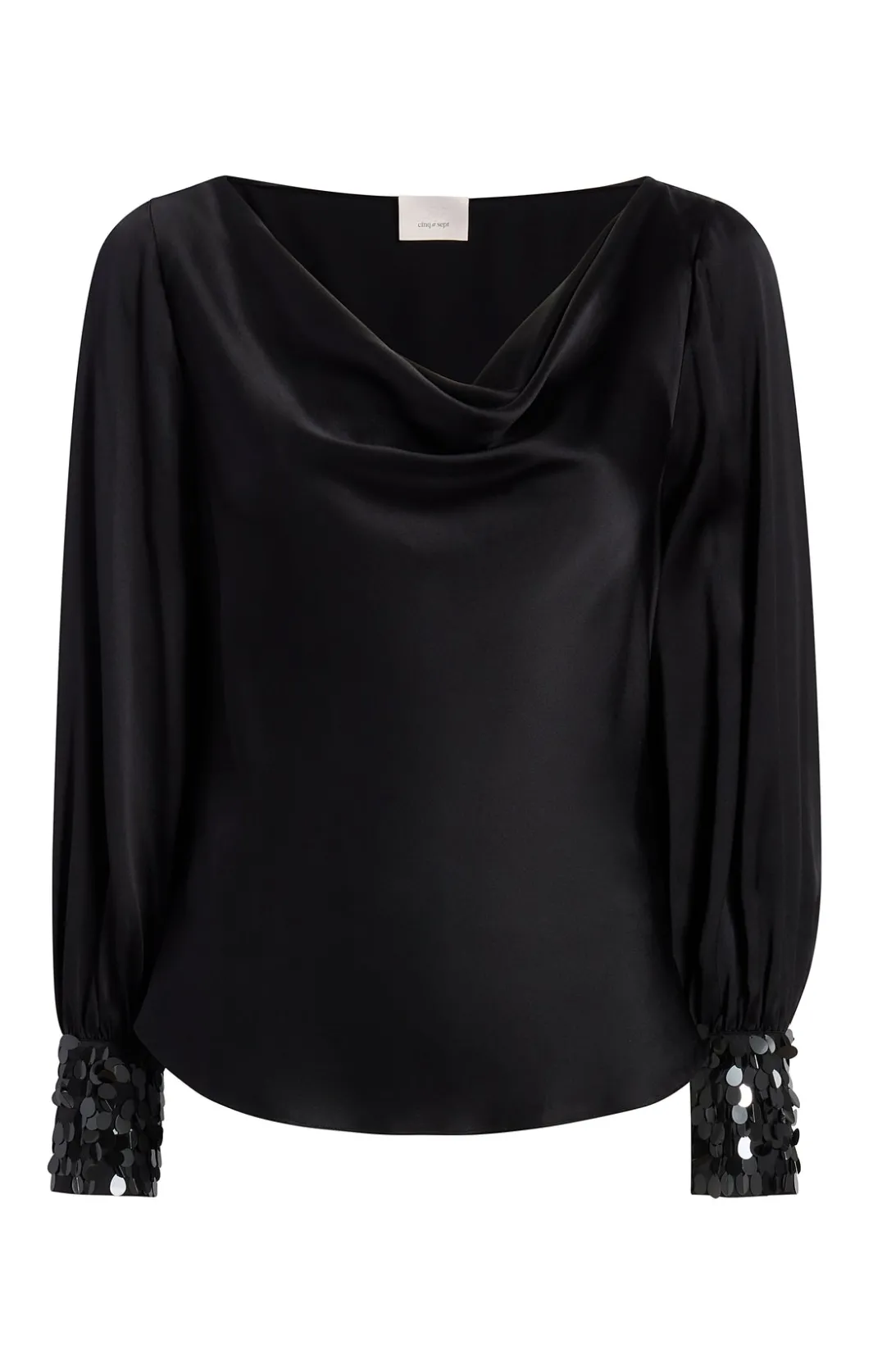 Long Sleeve Tops<Cinq à Sept Sequin Cuff Taylee Top Black