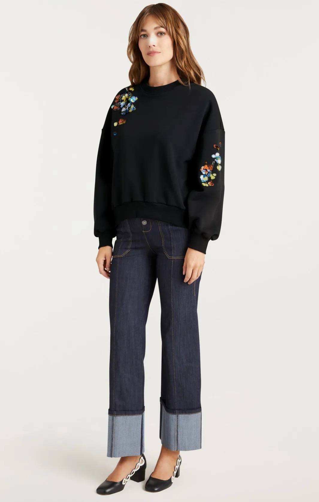 Tees & Pullovers | Sweaters & Knits<Cinq à Sept Sequin Flower Embellished Brandy Pullover Black/Multi