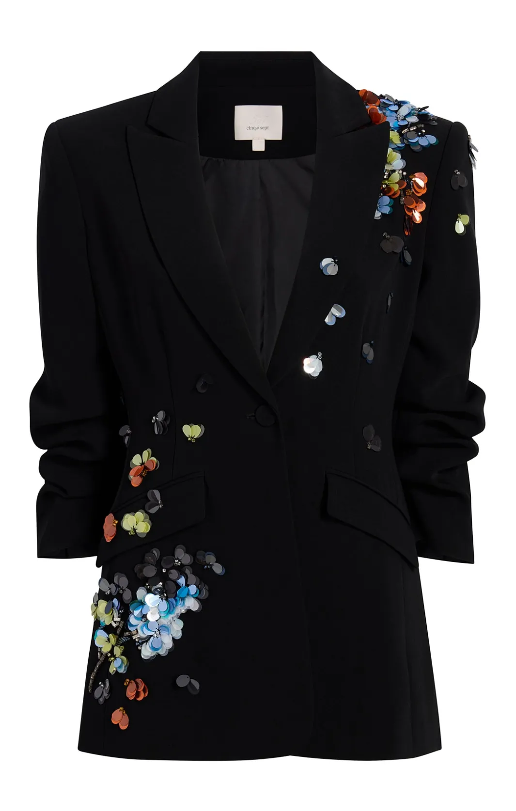 Blazers | Jackets<Cinq à Sept Sequin Flower Scrunched Cheyenne Blazer Black/Multi