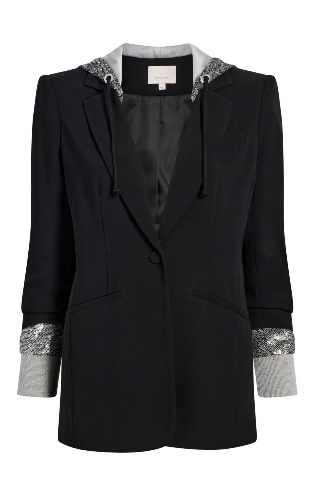 Blazers<Cinq à Sept Sequin Hooded Khloe Blazer Black/Silver