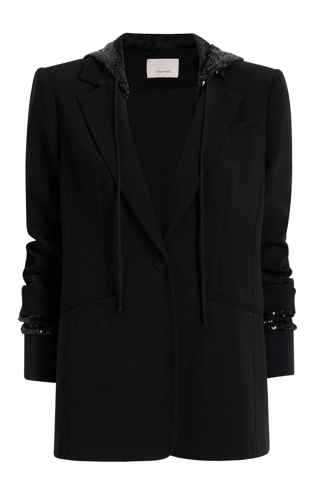 Jackets<Cinq à Sept Sequin Hooded Khloe Blazer Black