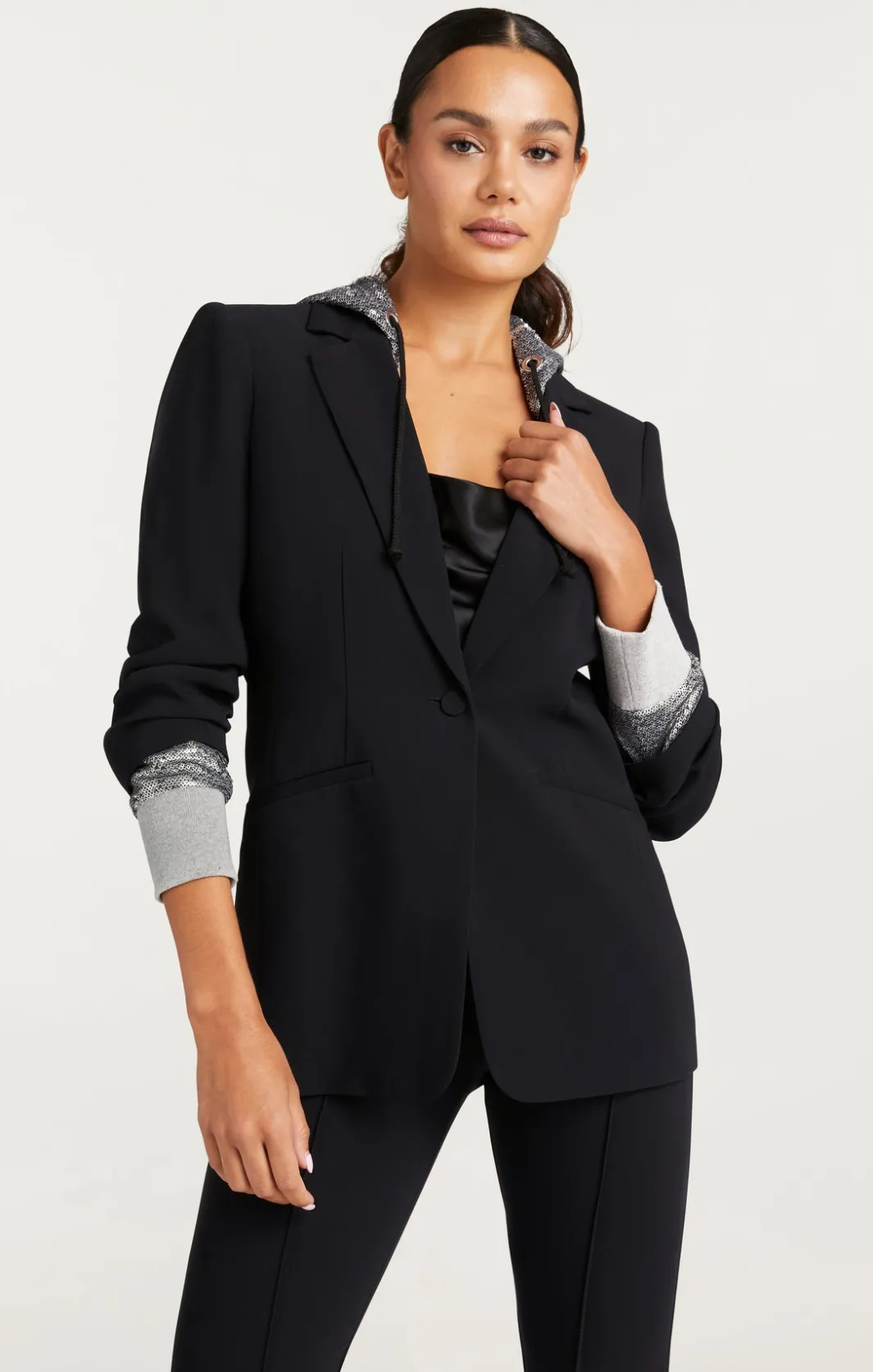 Blazers<Cinq à Sept Sequin Hooded Khloe Blazer Black/Silver